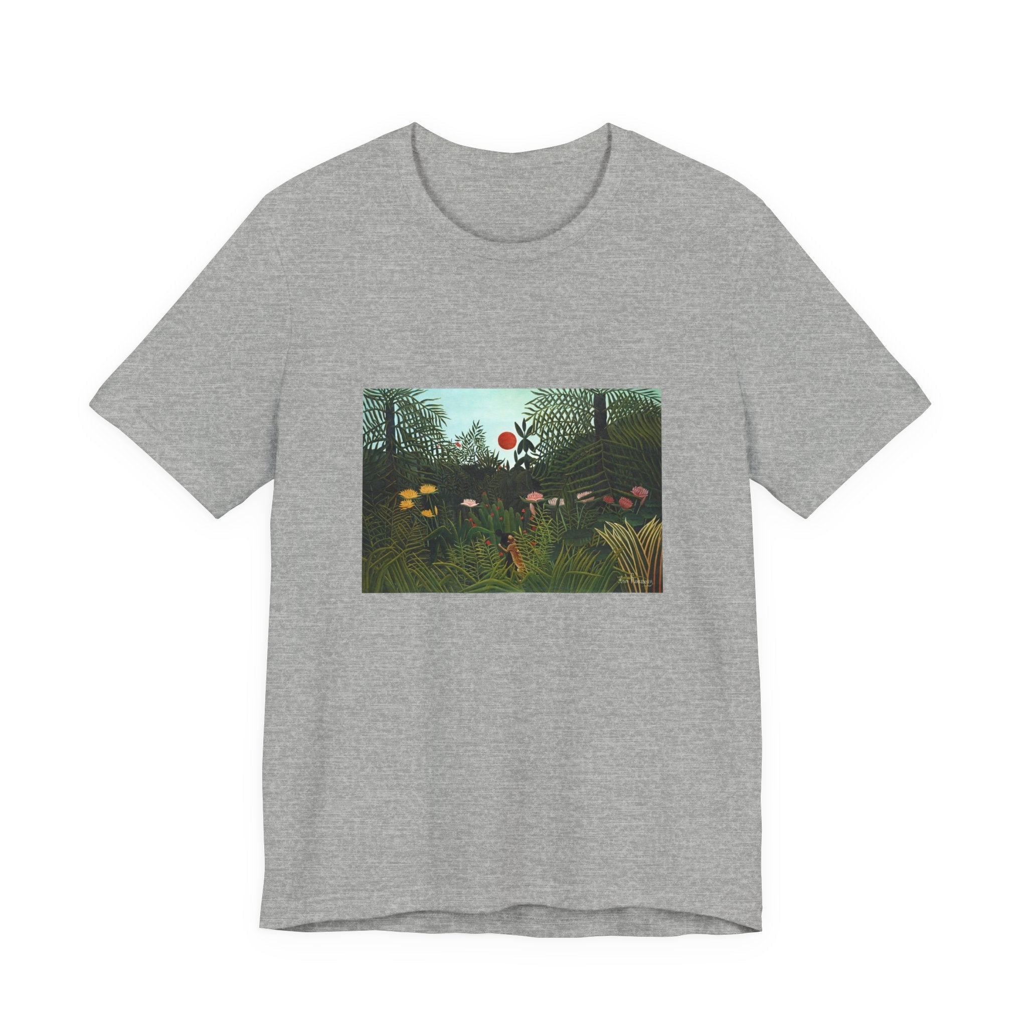 Masters of Art Henri Rousseau's Virgin Forest with Sunset Unisex Jersey Short Sleeve T-Shirt - POPvault