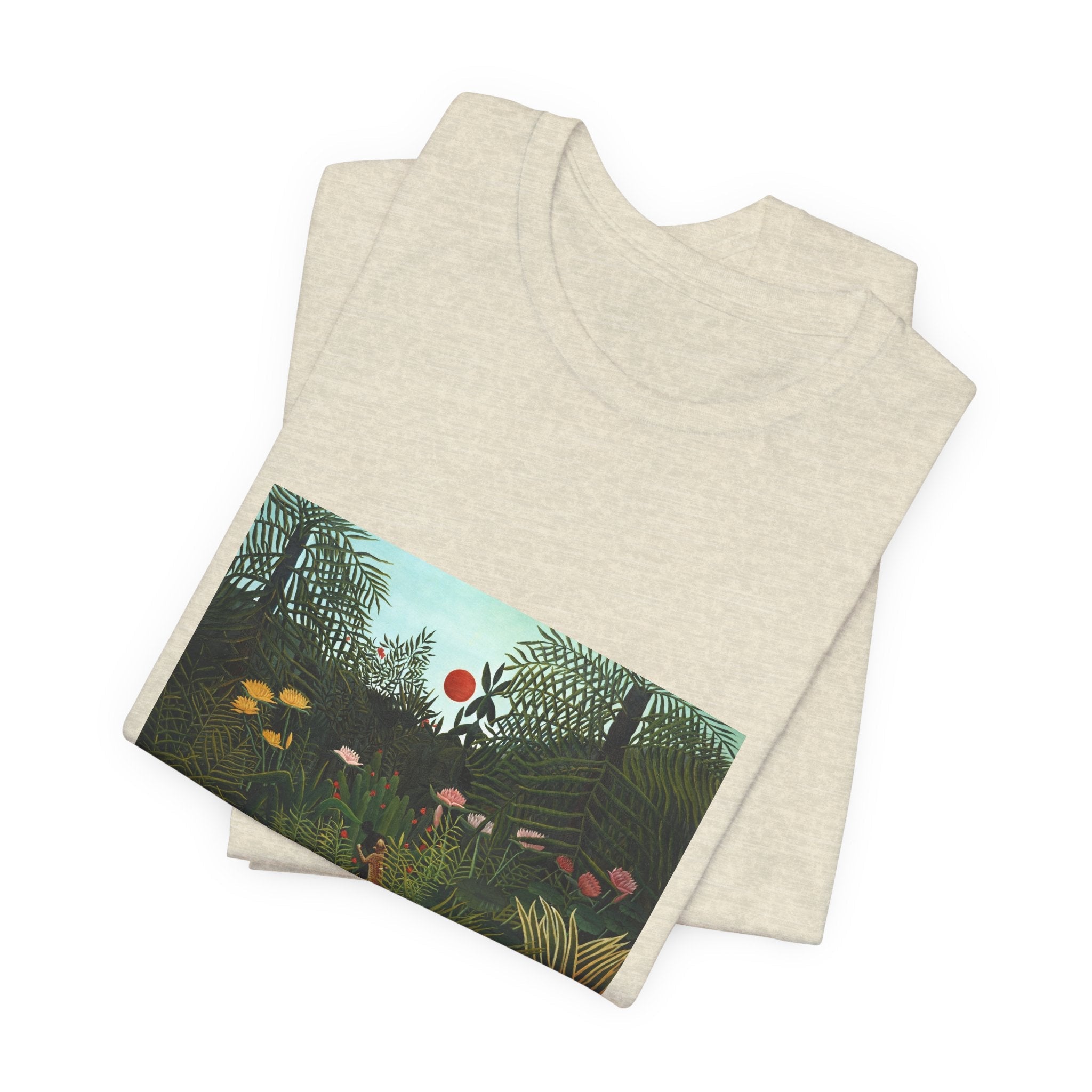 Masters of Art Henri Rousseau's Virgin Forest with Sunset Unisex Jersey Short Sleeve T-Shirt - POPvault
