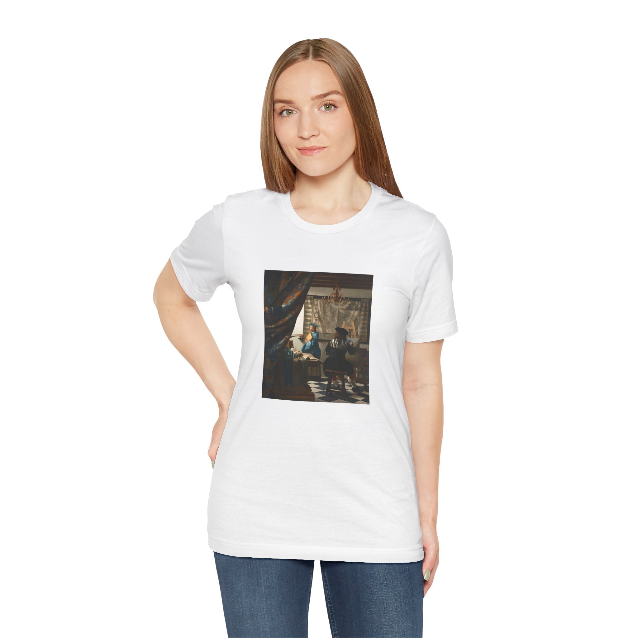 Masters of Art Johannes Vermeer’s The Allegory of Painting Unisex Jersey Short Sleeve T-Shirt - POPvault