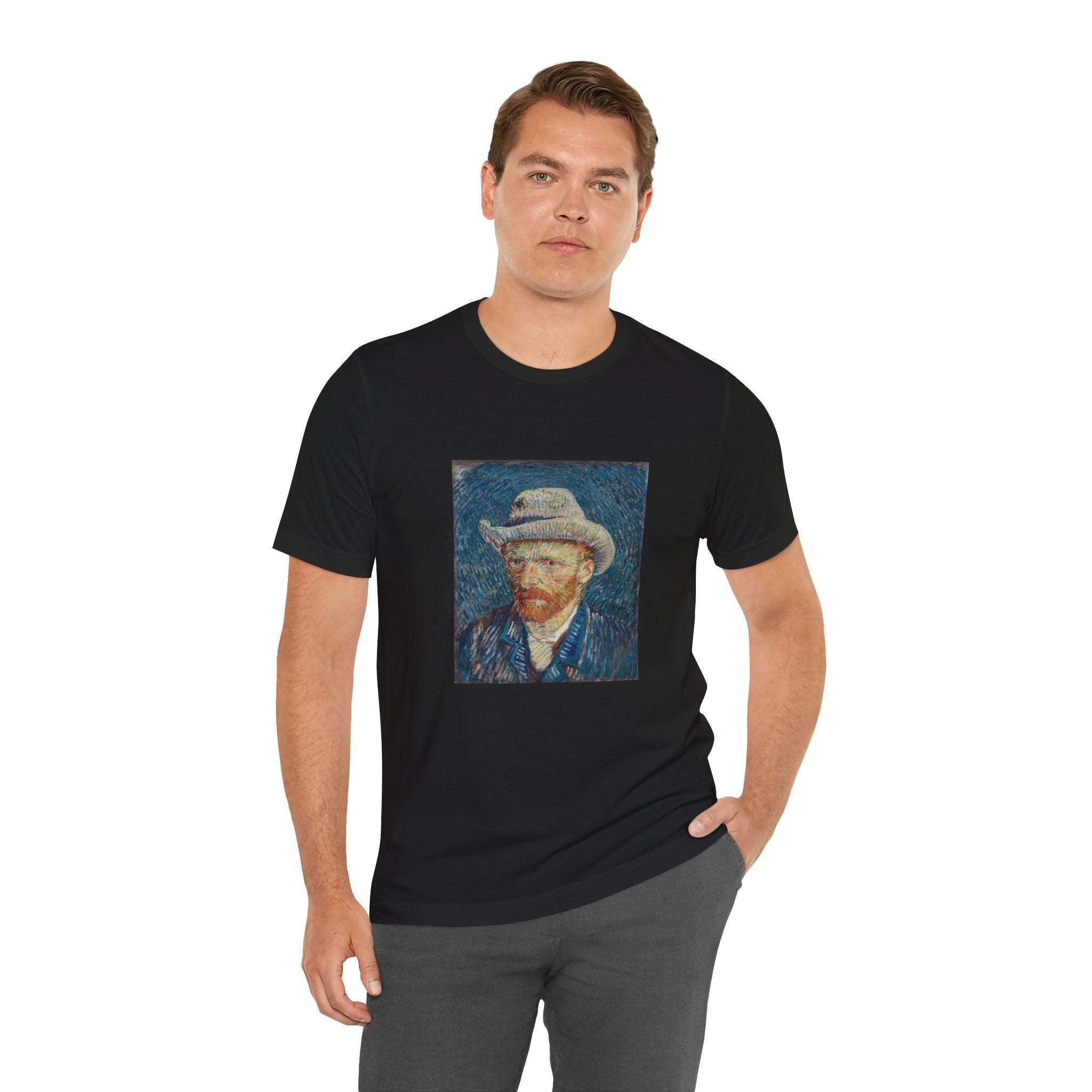 Masters of Art Vincent van Gogh Self - Portrait with Grey Felt Hat Unisex Jersey Short Sleeve T-Shirt - POPvault