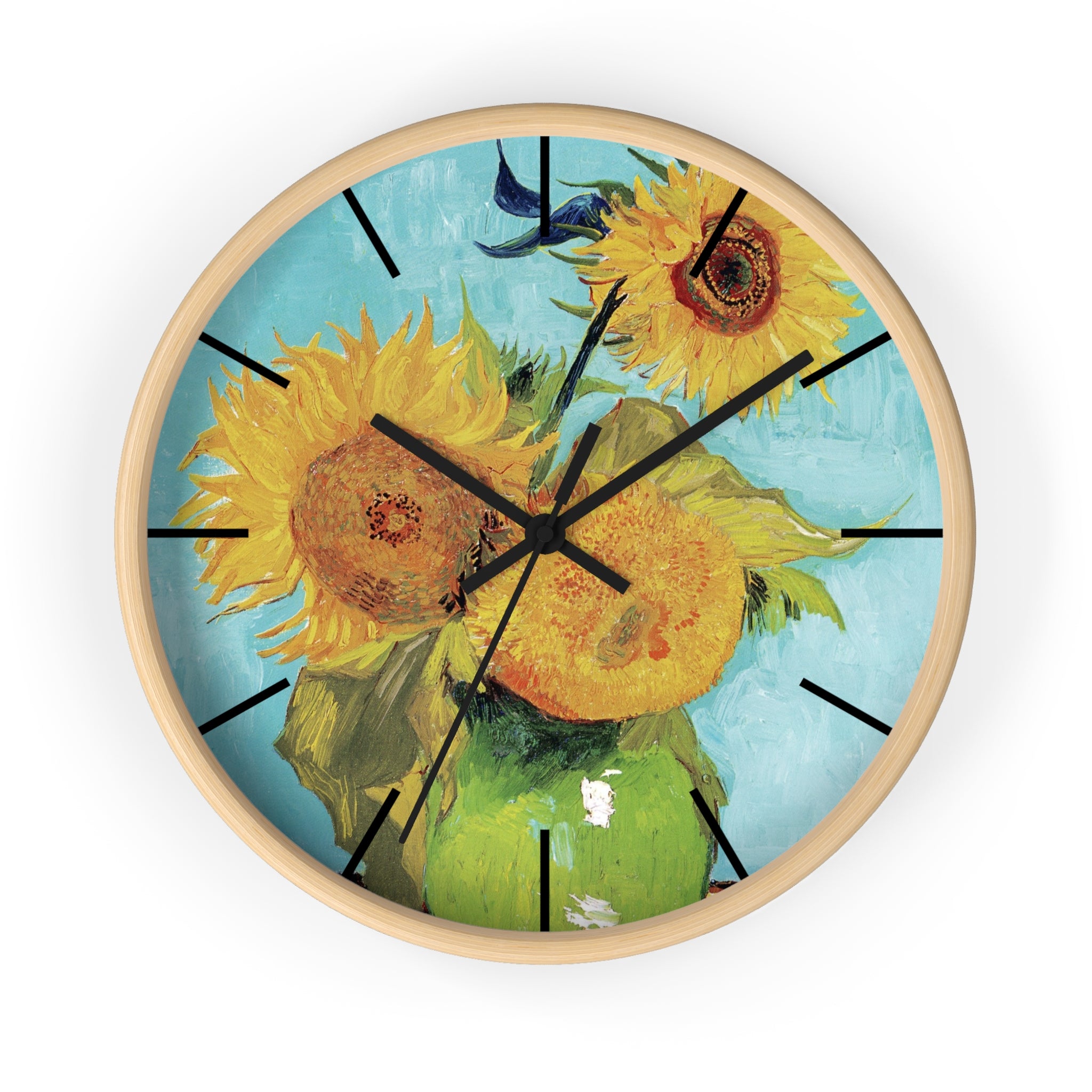Masters of Art Vincent van Gogh Vase with Three Sunflowers Premium Wall Clock - POPvault