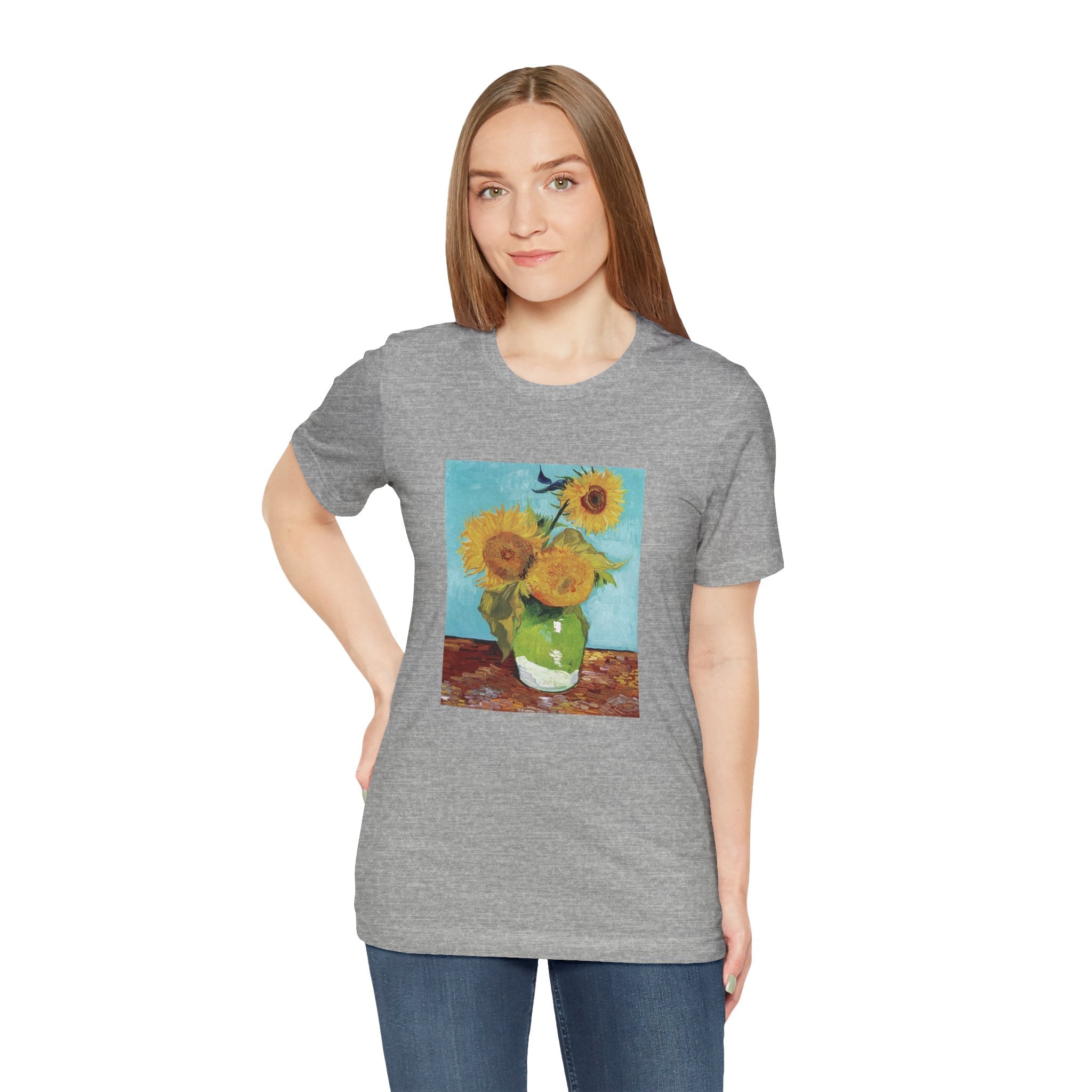 Masters of Art Vincent van Gogh's Vase With Three Sunflowers Unisex Jersey Short Sleeve T-Shirt - POPvault