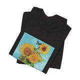 Masters of Art Vincent van Gogh's Vase With Three Sunflowers Unisex Jersey Short Sleeve T-Shirt - POPvault
