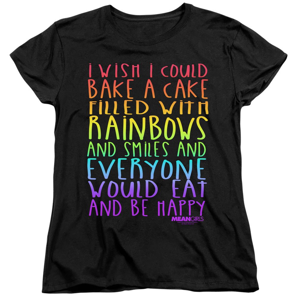 Mean Girls Rainbows And Cake Womens T Shirt Black Officially Licensed - POPvault