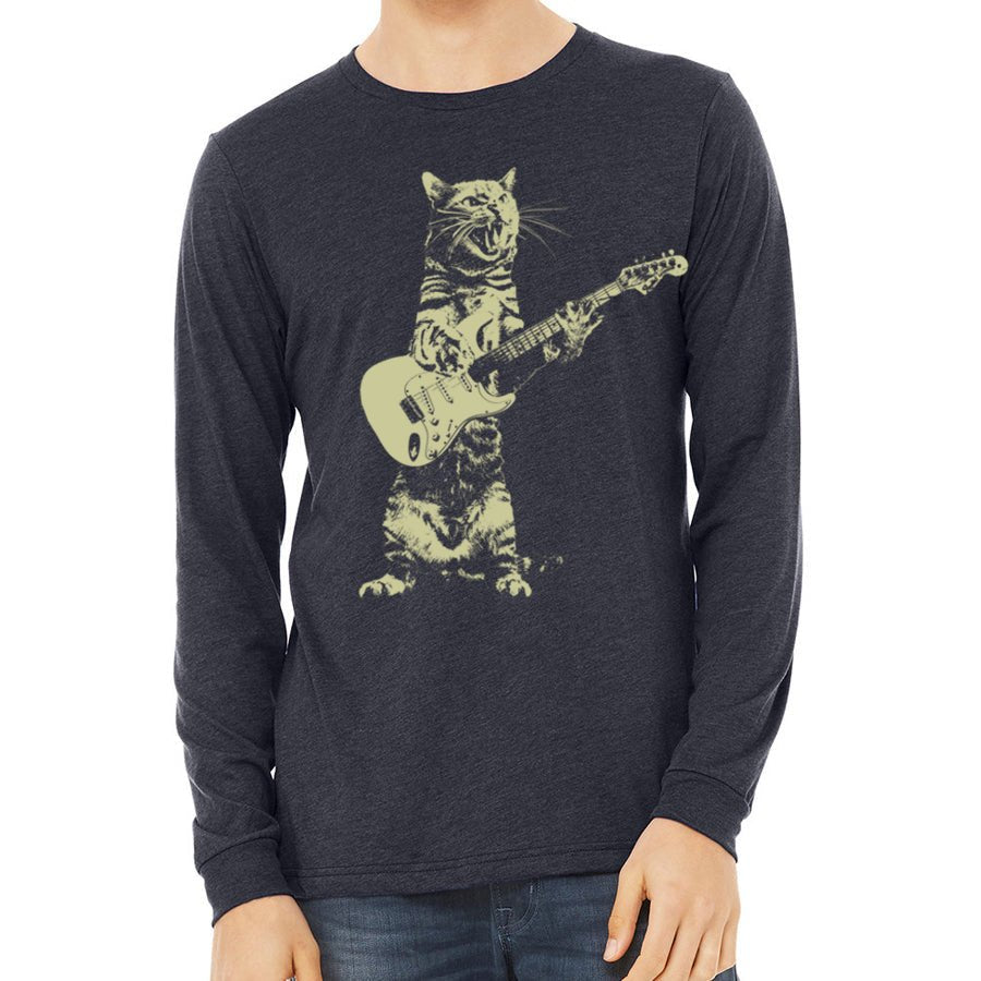 Men's Cat Playing Guitar Long Sleeve T-Shirt - POPvault