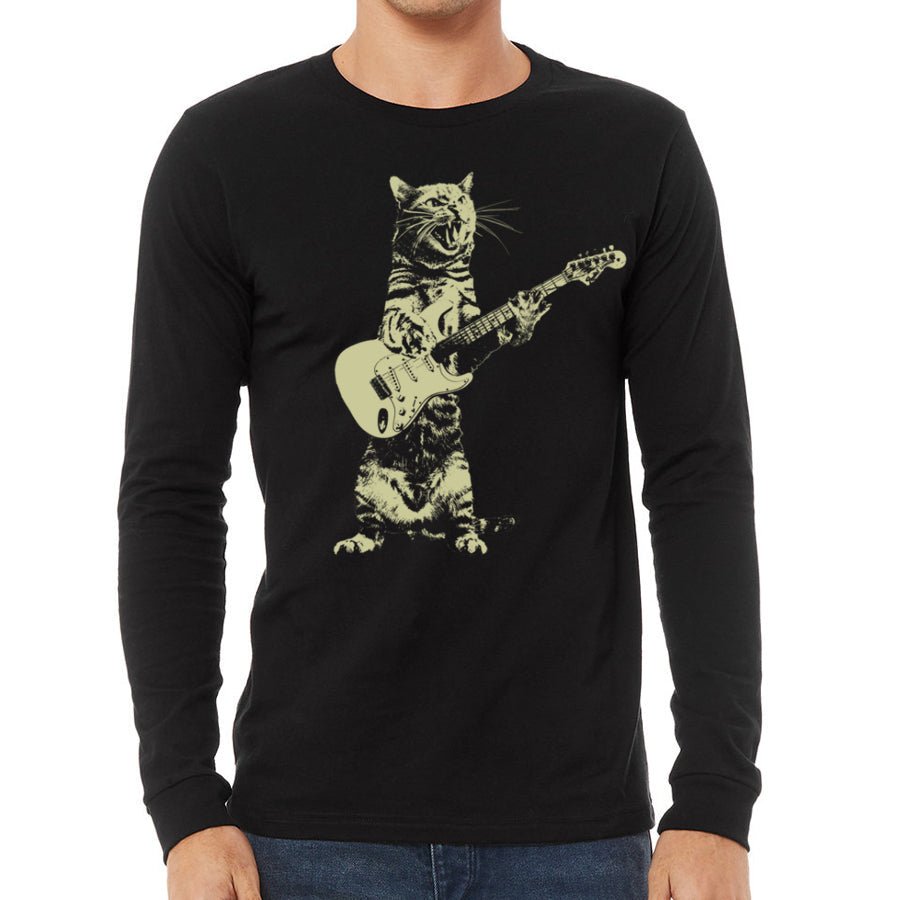 Men's Cat Playing Guitar Long Sleeve T-Shirt - POPvault