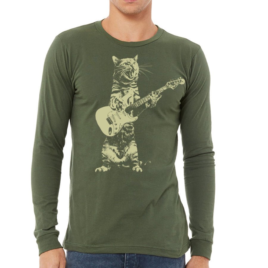 Men's Cat Playing Guitar Long Sleeve T-Shirt - POPvault