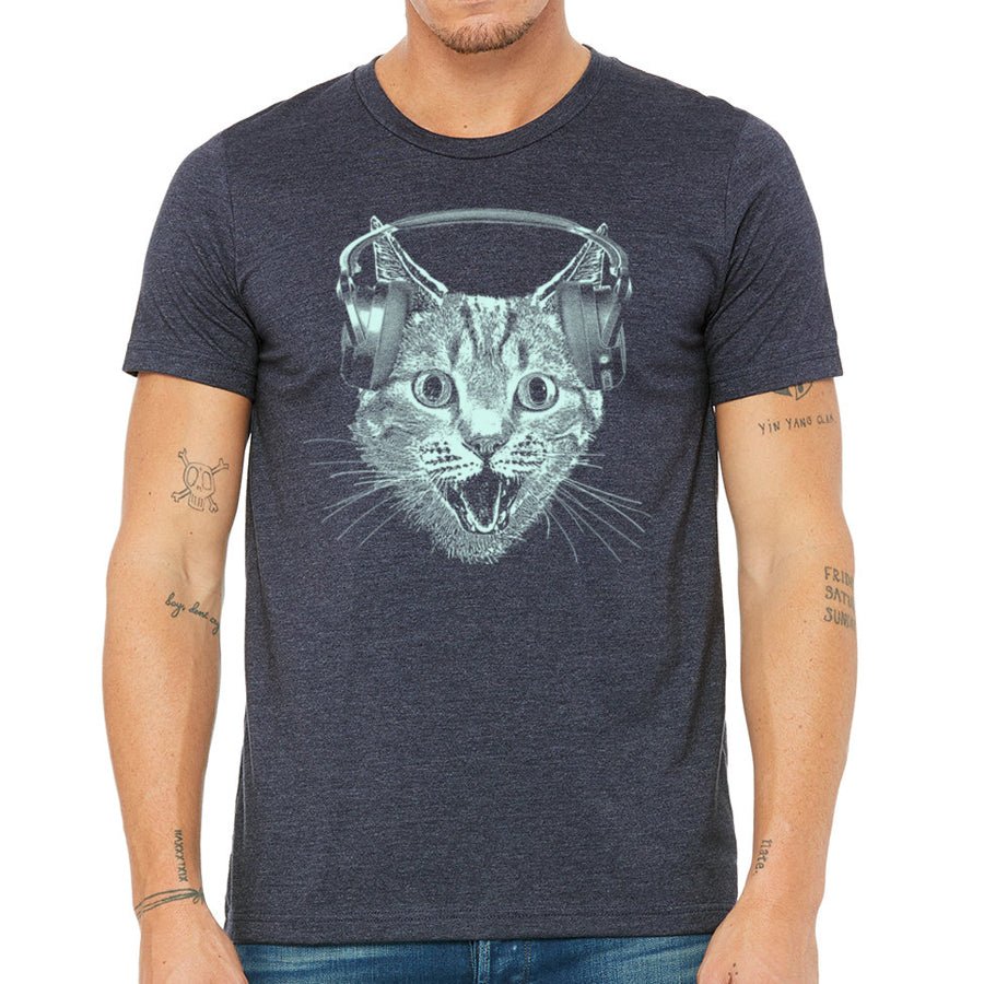 Men's Cat Wearing Headphones T-Shirt - POPvault