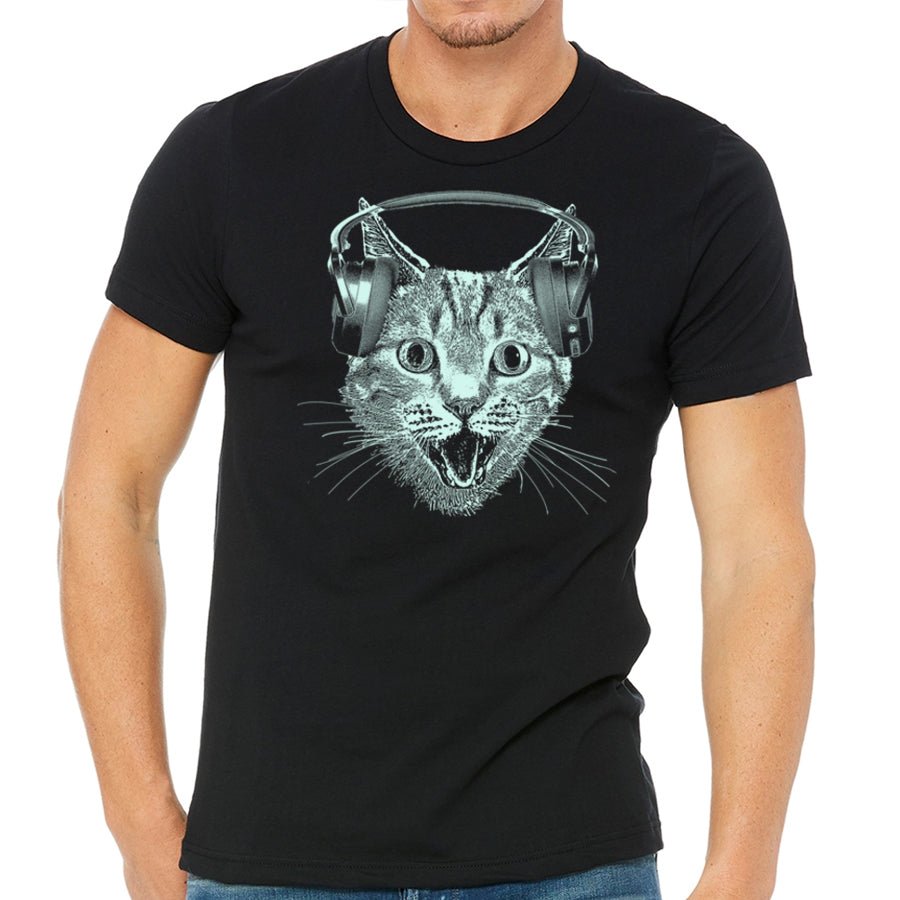 Men's Cat Wearing Headphones T-Shirt - POPvault