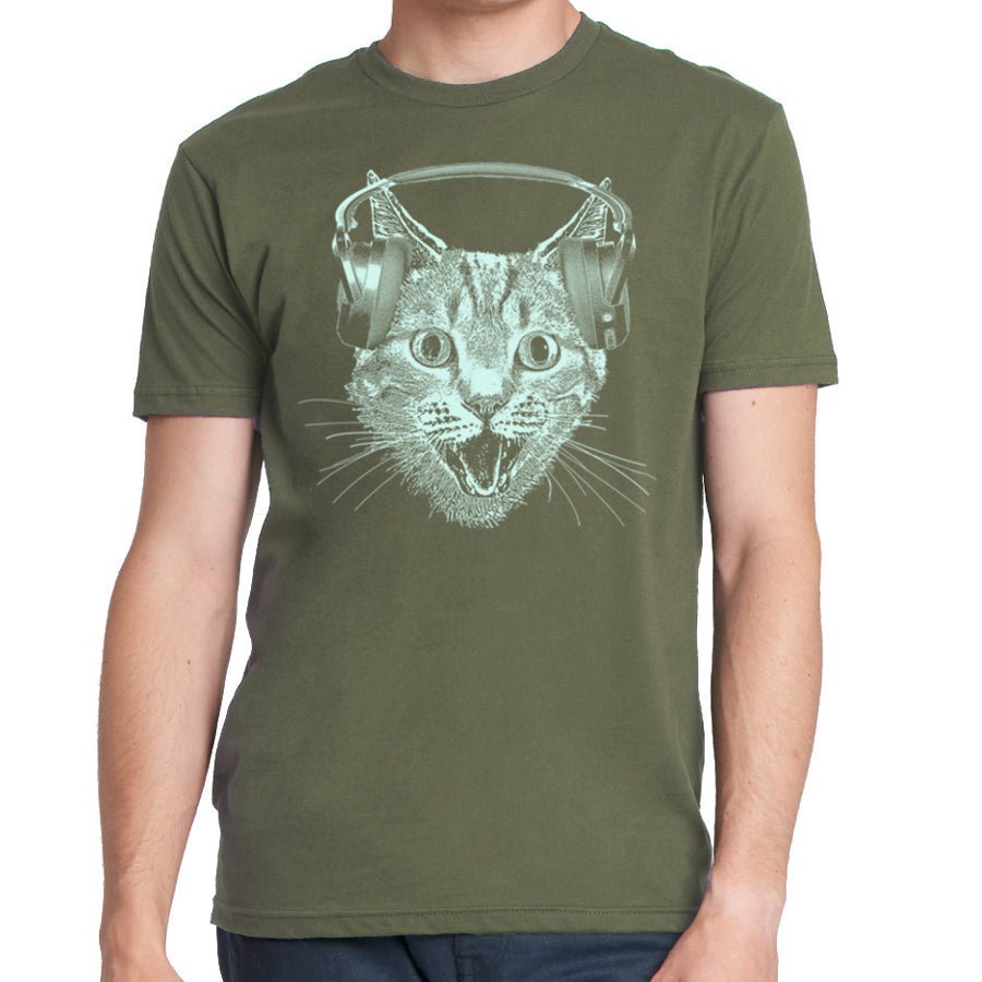 Men's Cat Wearing Headphones T-Shirt - POPvault