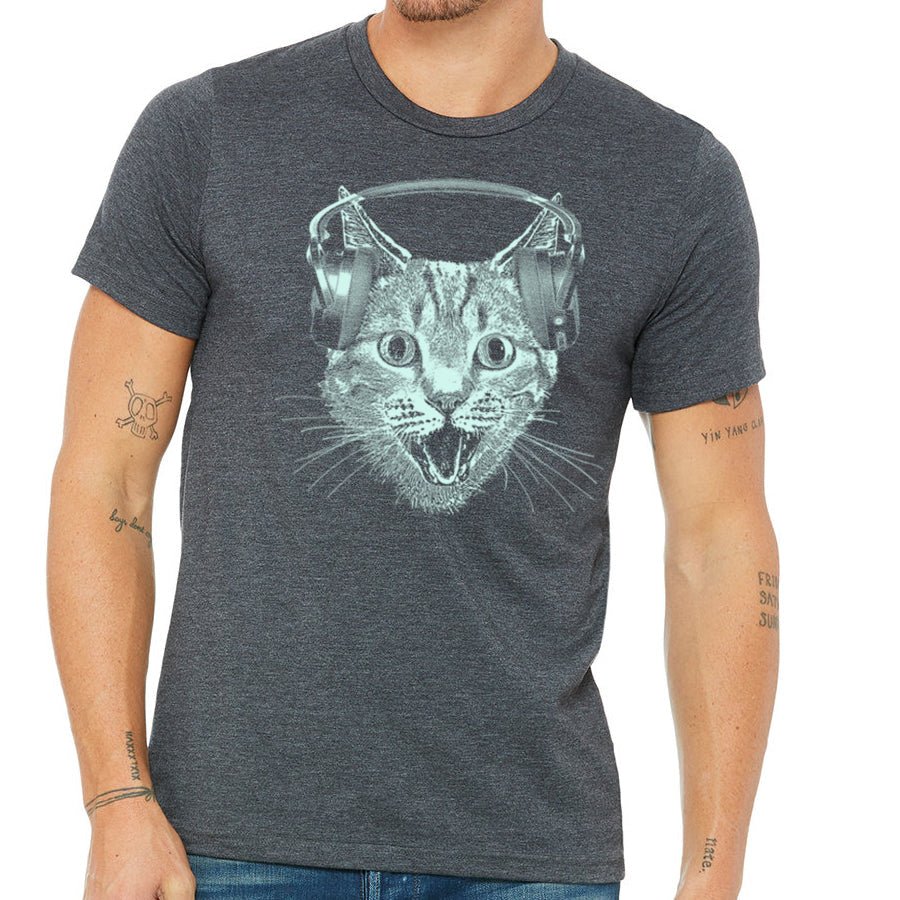 Men's Cat Wearing Headphones T-Shirt - POPvault