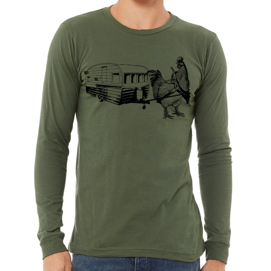 Men's Chicken Pulling a Trailer Long Sleeve T-Shirt - POPvault