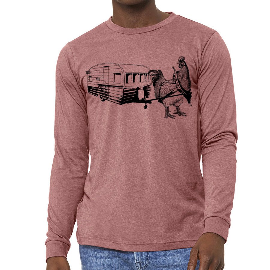 Men's Chicken Pulling a Trailer Long Sleeve T-Shirt - POPvault
