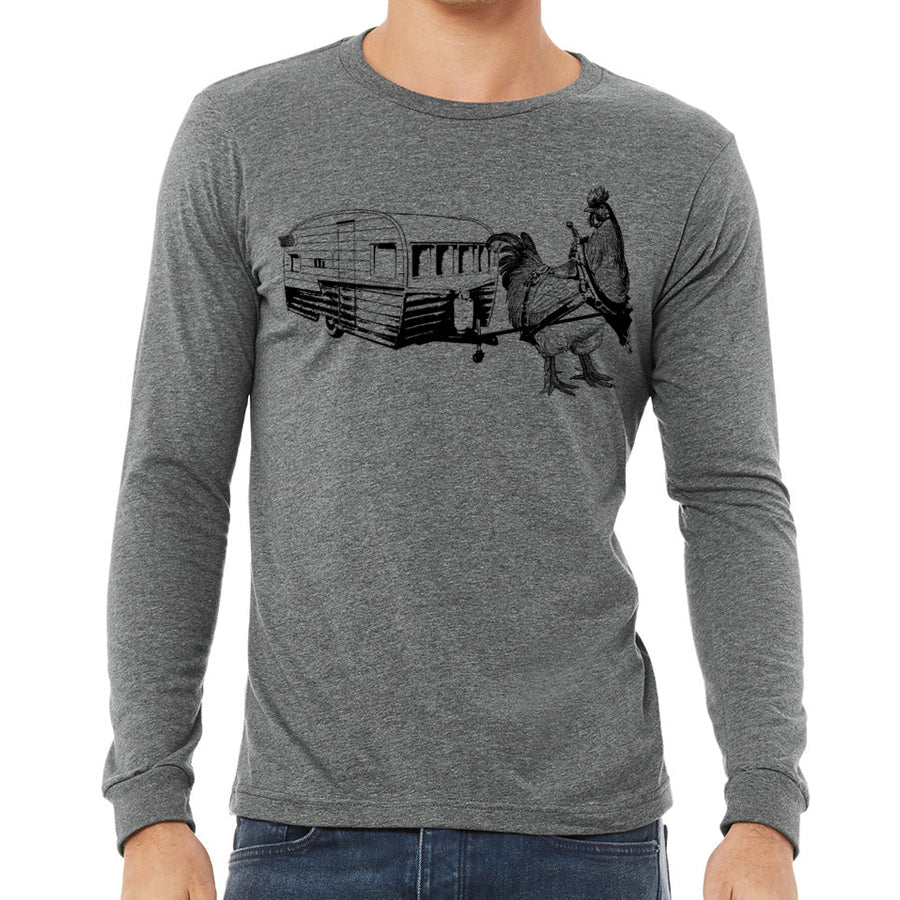 Men's Chicken Pulling a Trailer Long Sleeve T-Shirt - POPvault