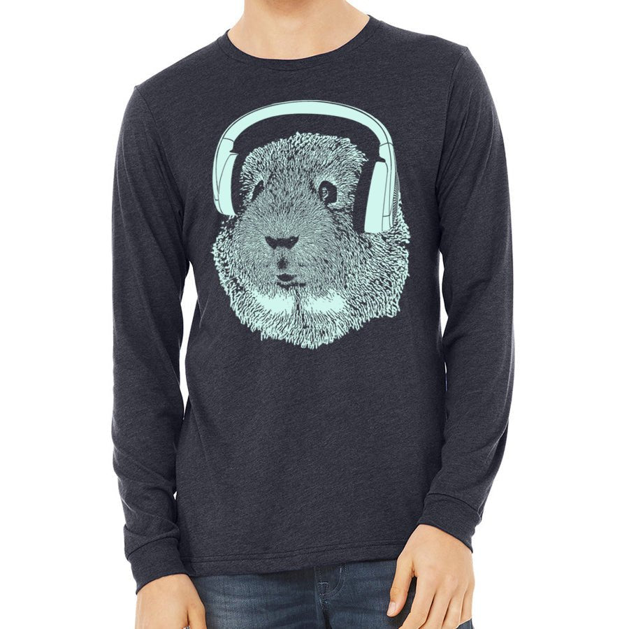 Men's Guinea Pig Wearing Headphones Long Sleeve T-Shirt - POPvault