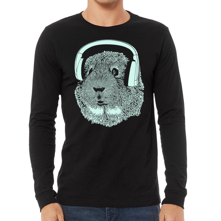 Men's Guinea Pig Wearing Headphones Long Sleeve T-Shirt - POPvault