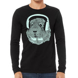 Men's Guinea Pig Wearing Headphones Long Sleeve T-Shirt - POPvault