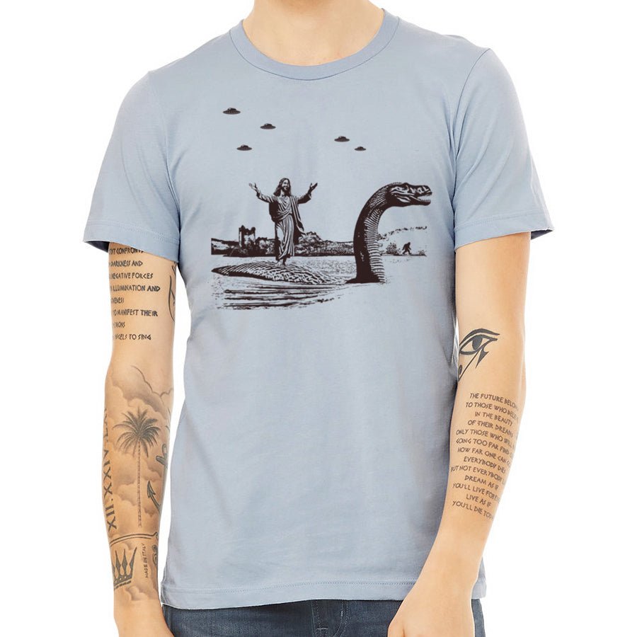 Men's Jesus Christ Riding The Loch Ness Monster T-Shirt - POPvault