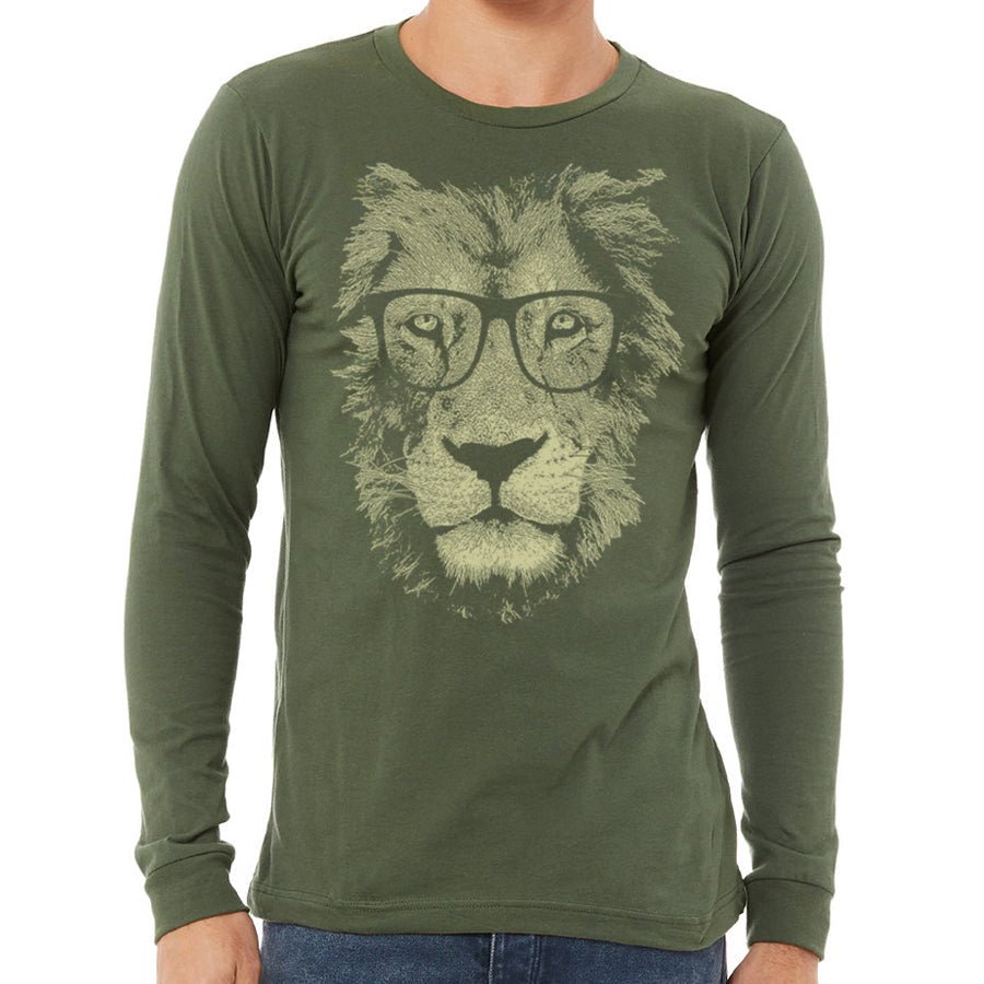 Men's Lion Wearing Glasses Long Sleeve T-Shirt - POPvault
