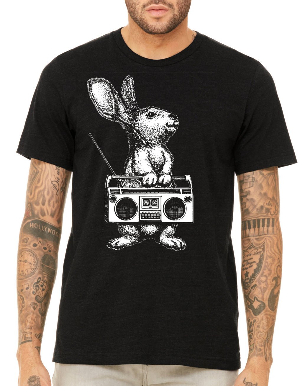 Men's Rabbit With Vintage Boom Box Radio T-Shirt - POPvault