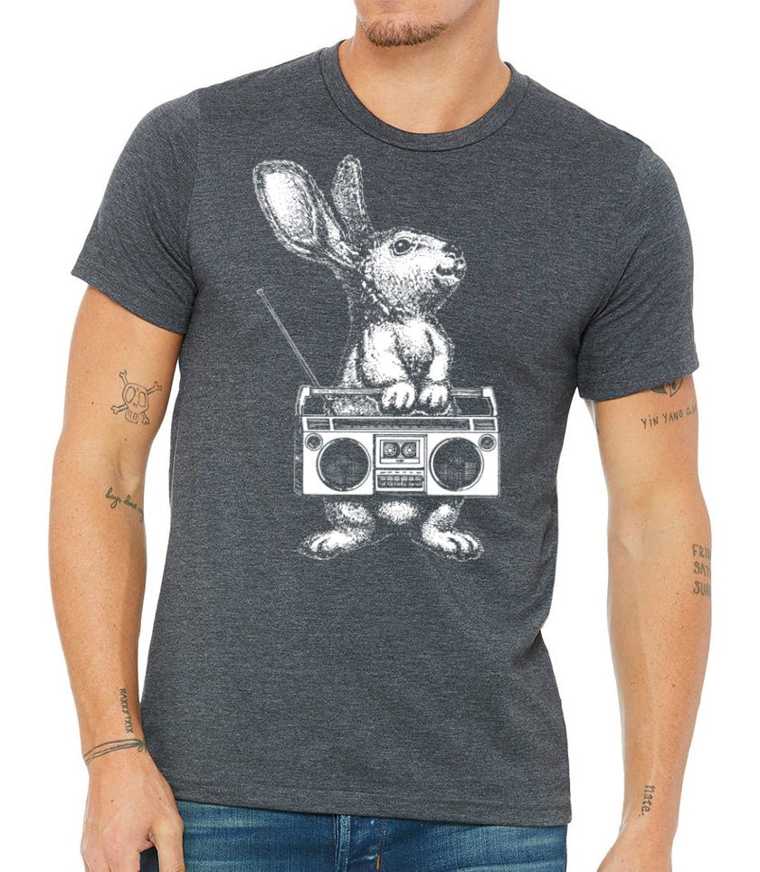 Men's Rabbit With Vintage Boom Box Radio T-Shirt - POPvault