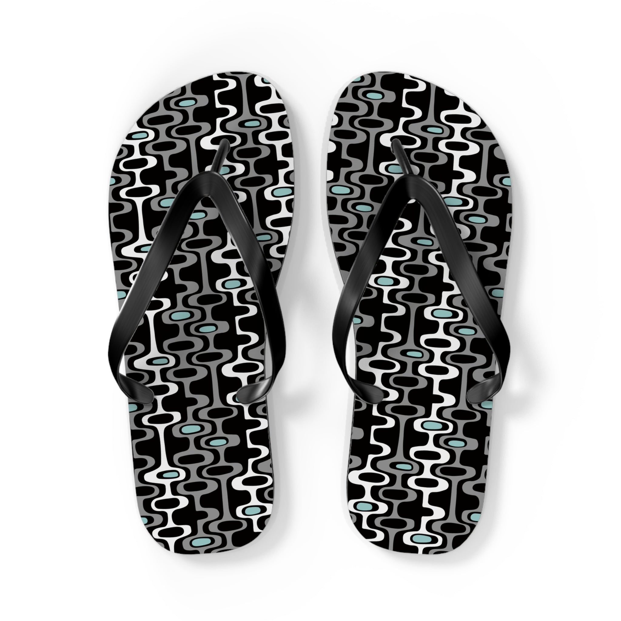 Mid - Century Retro Black Squiggly Wiggly Flip - Flops - POPvault