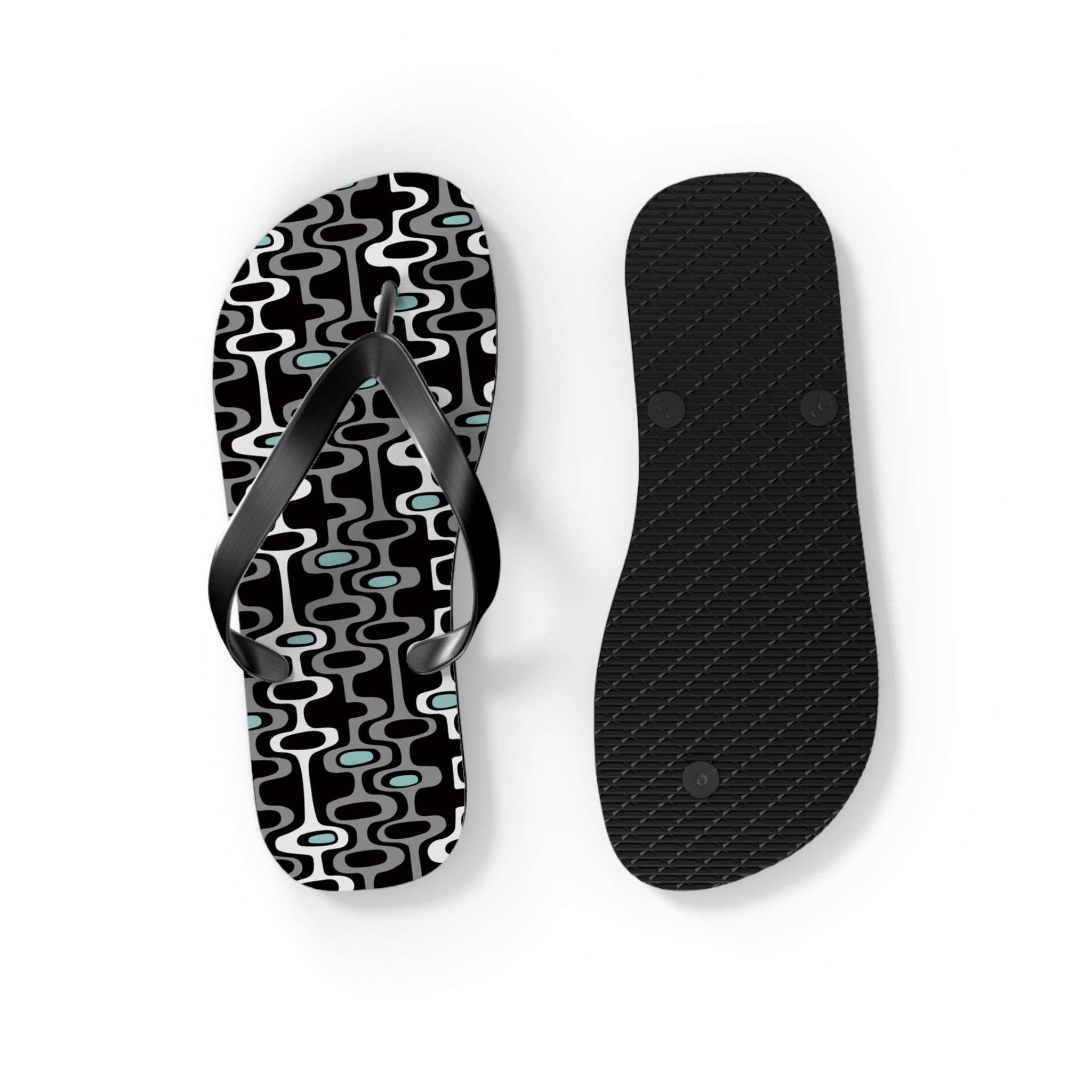 Mid - Century Retro Black Squiggly Wiggly Flip - Flops - POPvault
