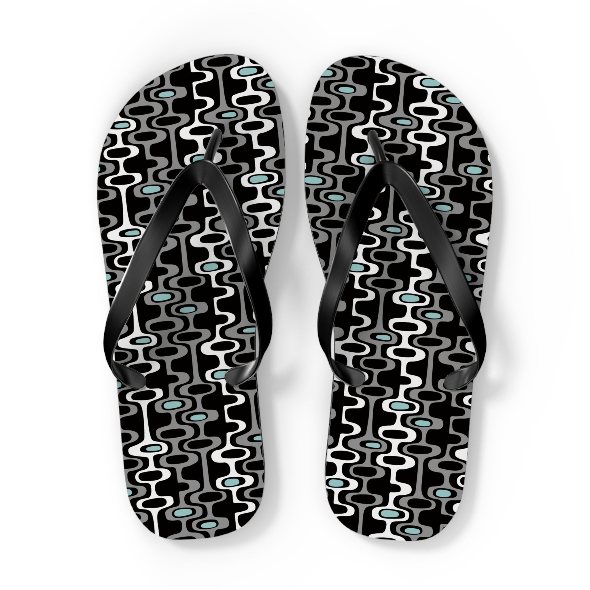 Mid - Century Retro Black Squiggly Wiggly Flip - Flops - POPvault