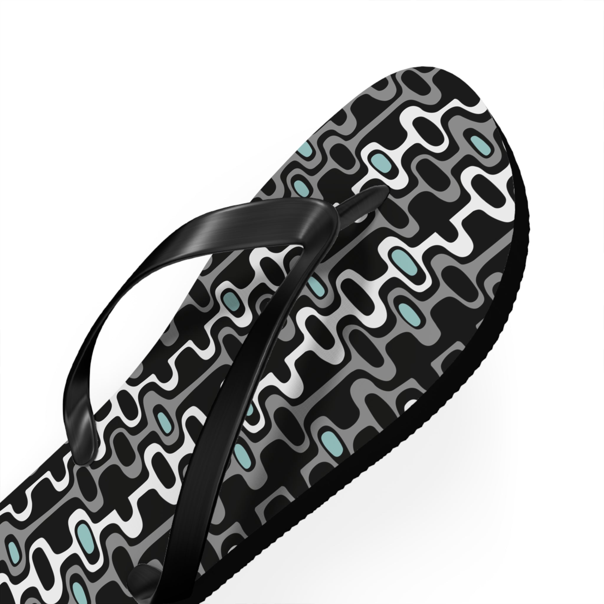 Mid - Century Retro Black Squiggly Wiggly Flip - Flops - POPvault