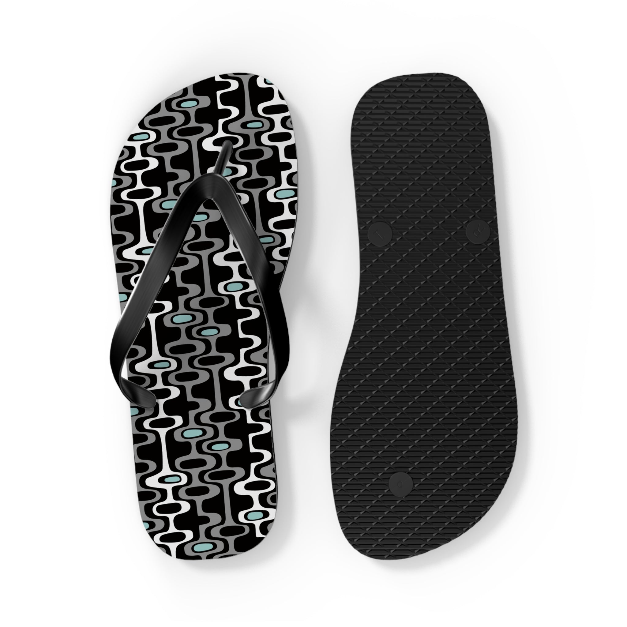 Mid - Century Retro Black Squiggly Wiggly Flip - Flops - POPvault