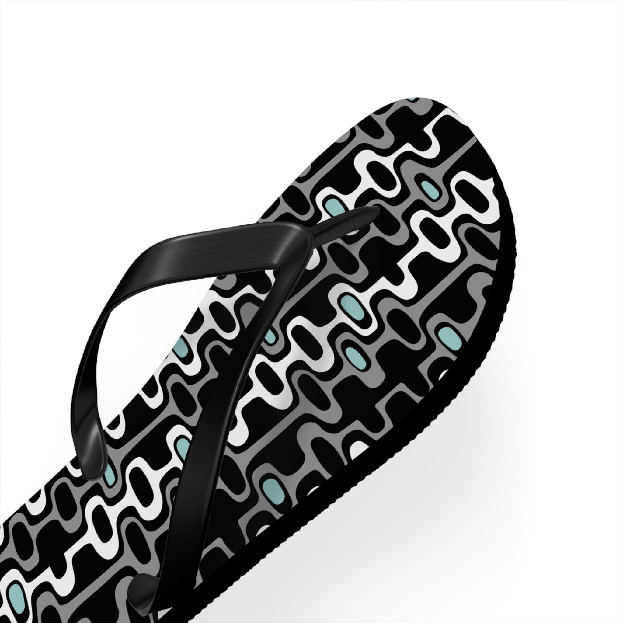 Mid - Century Retro Black Squiggly Wiggly Flip - Flops - POPvault