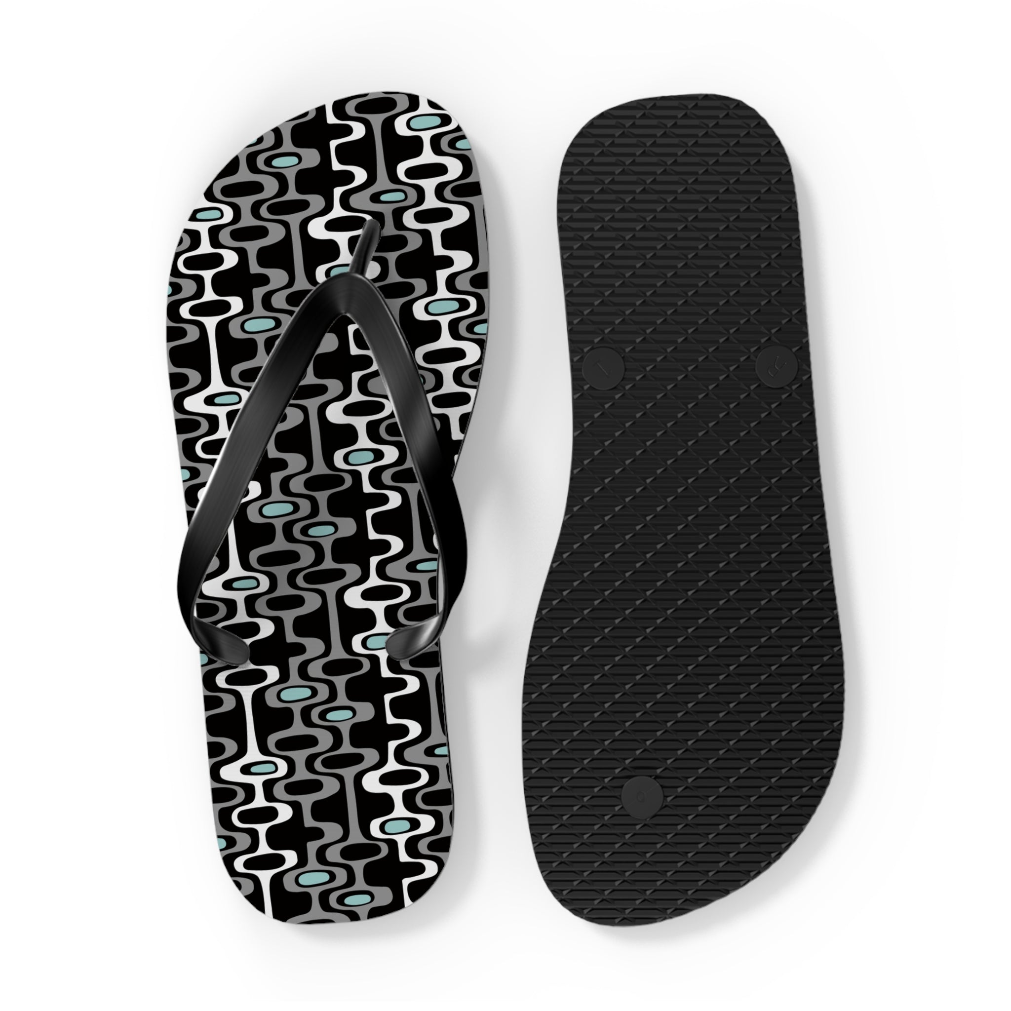 Mid - Century Retro Black Squiggly Wiggly Flip - Flops - POPvault