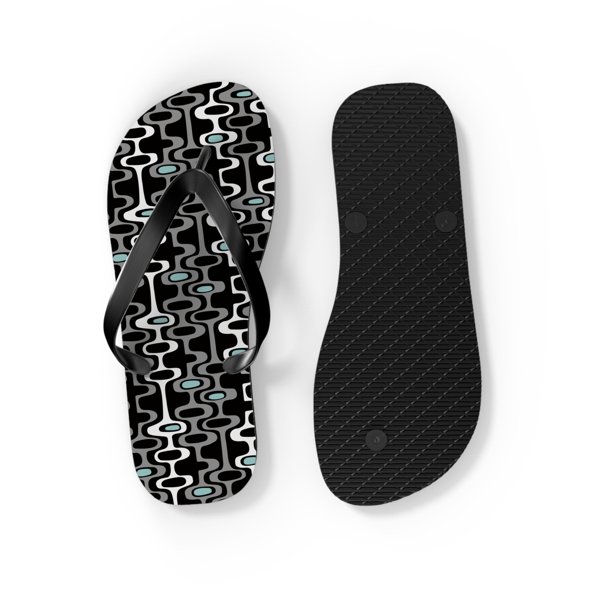 Mid - Century Retro Black Squiggly Wiggly Flip - Flops - POPvault