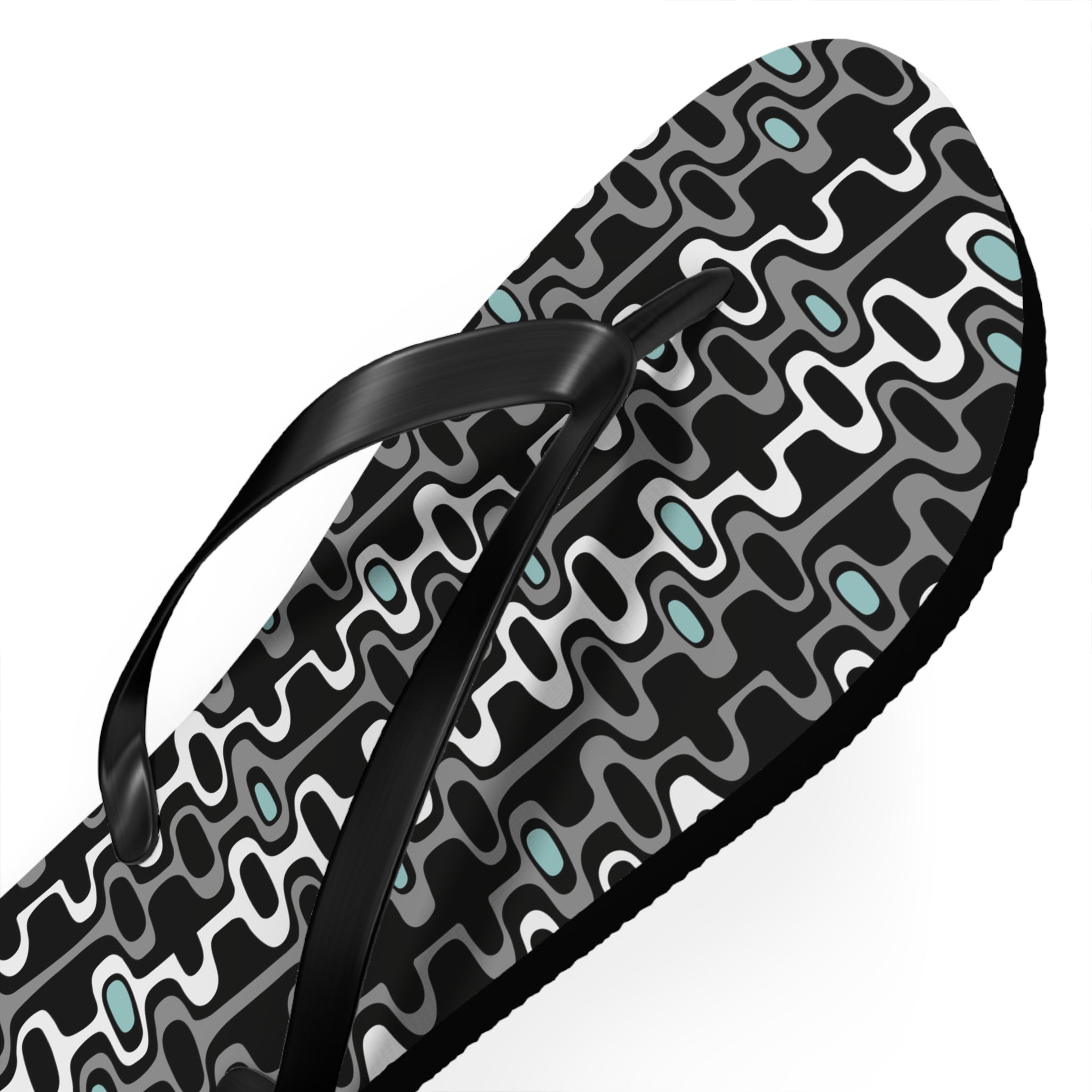 Mid - Century Retro Black Squiggly Wiggly Flip - Flops - POPvault