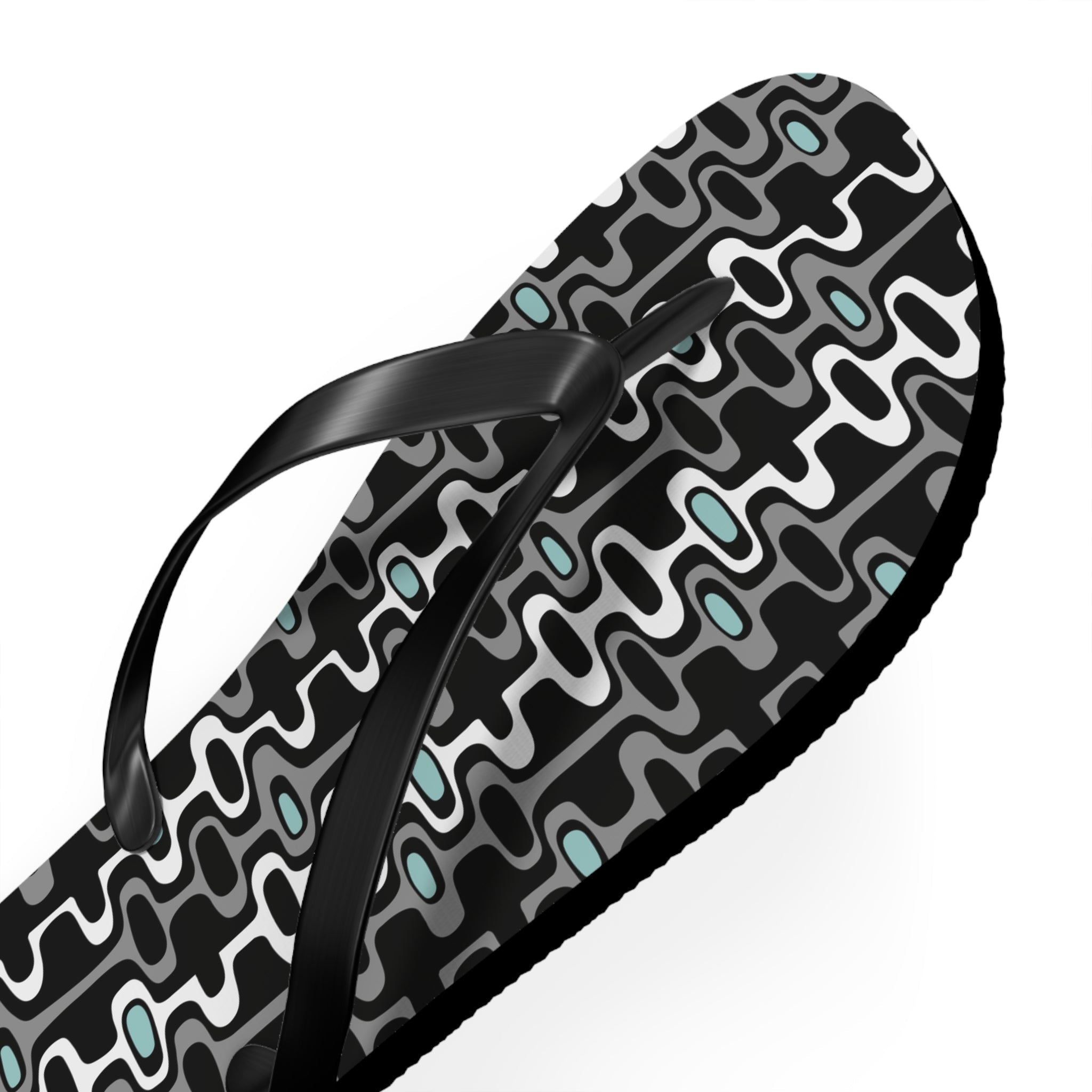 Mid - Century Retro Black Squiggly Wiggly Flip - Flops - POPvault