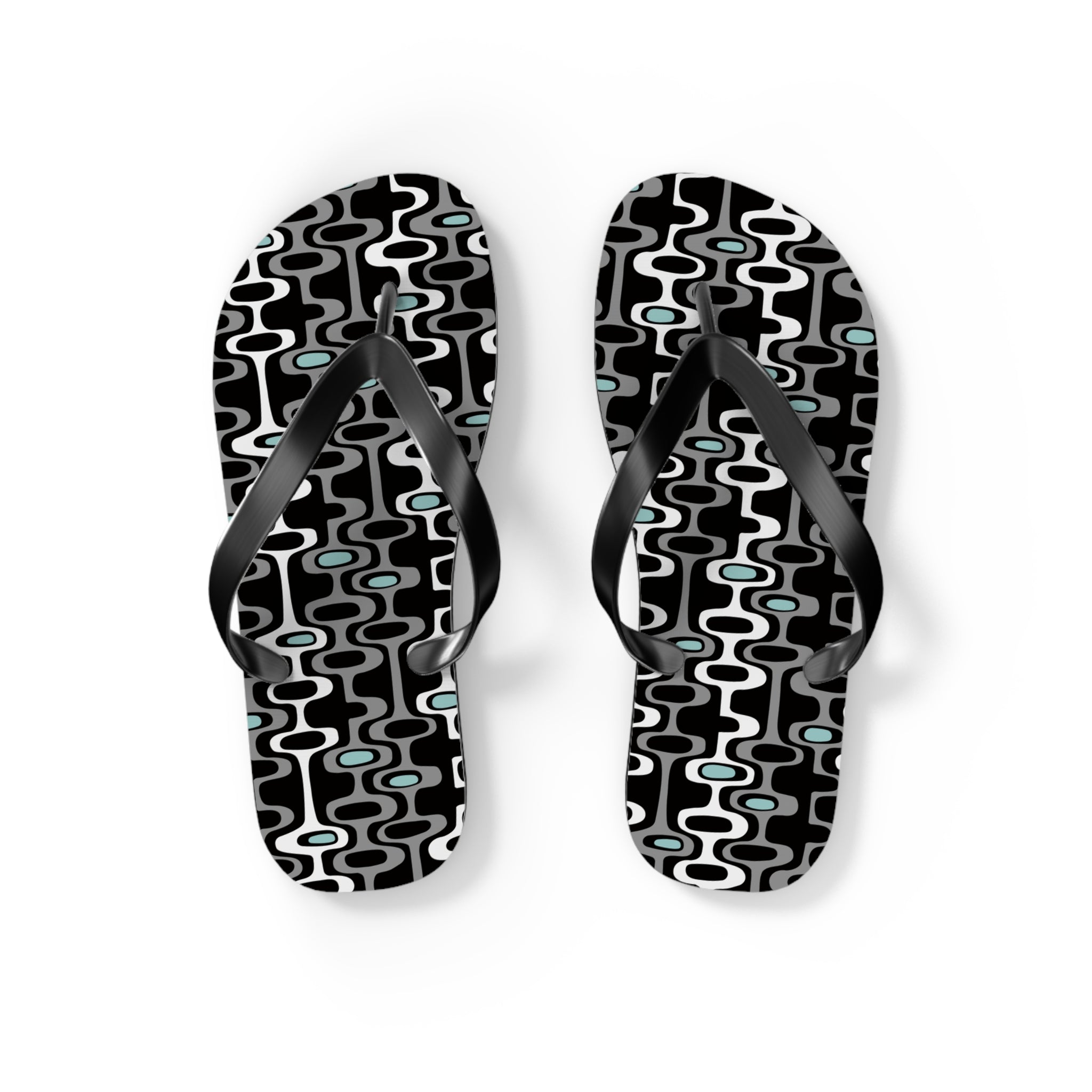 Mid - Century Retro Black Squiggly Wiggly Flip - Flops - POPvault