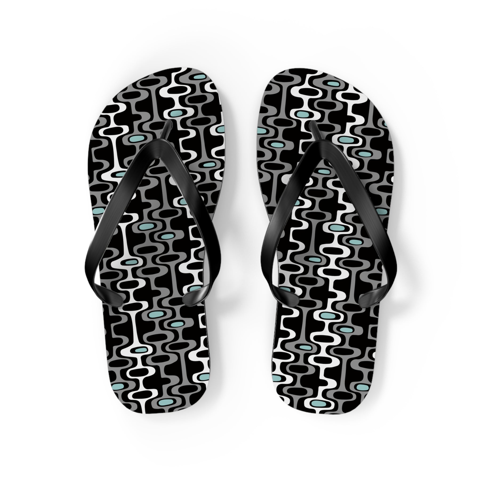 Mid - Century Retro Black Squiggly Wiggly Flip - Flops - POPvault