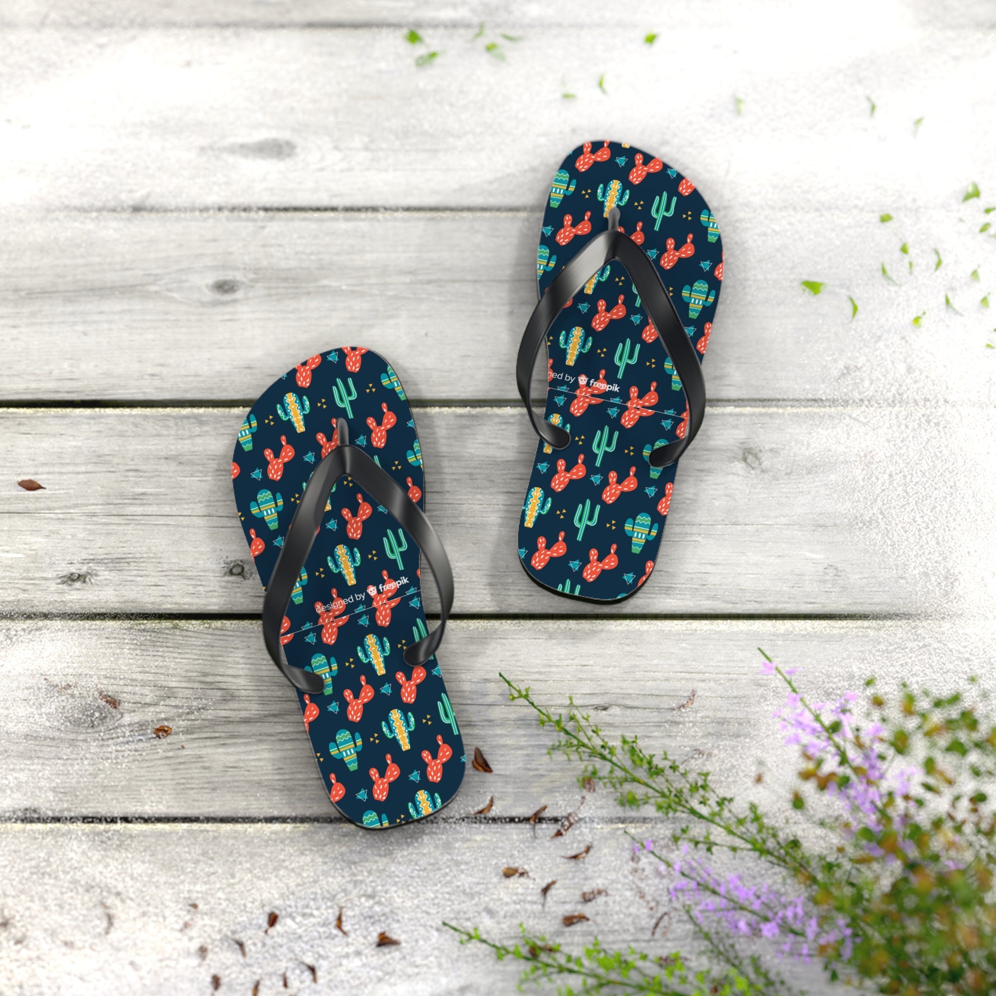Mid - Century Retro Cactus Garden Geometric Flip - Flops - POPvault