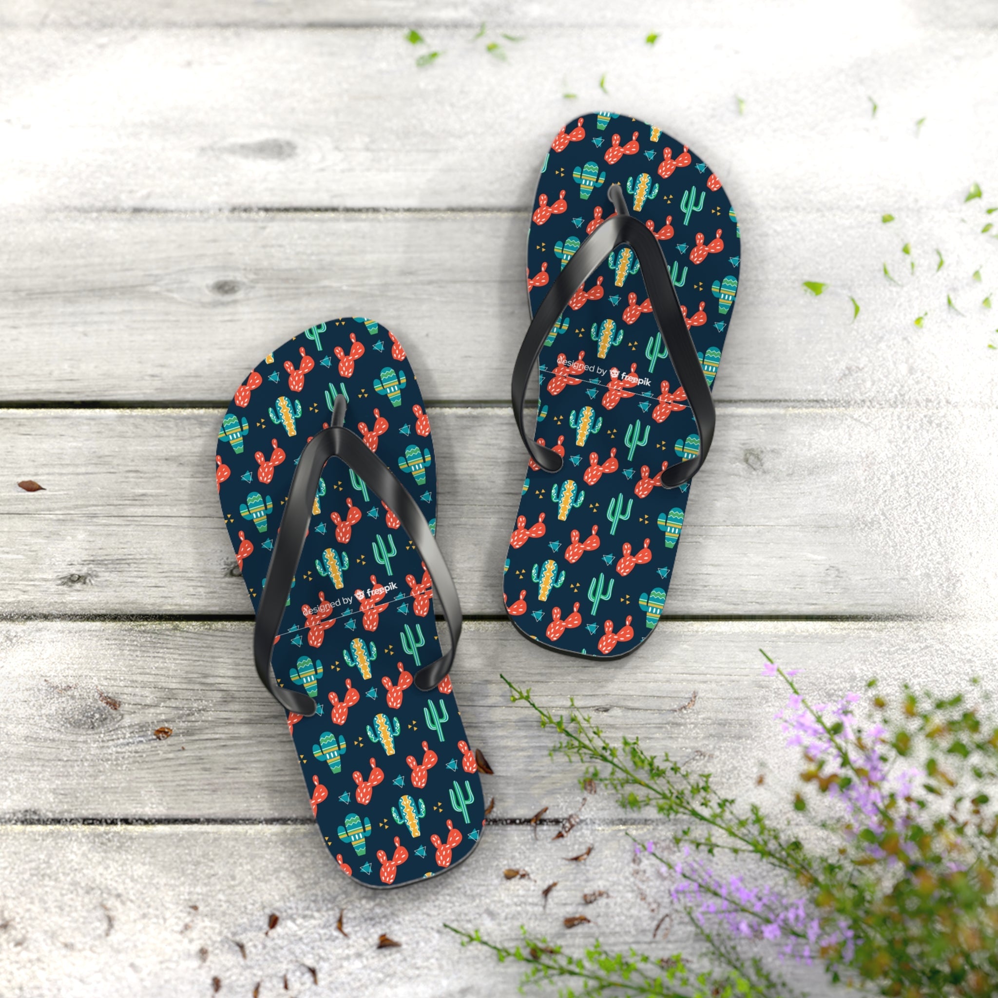Mid - Century Retro Cactus Garden Geometric Flip - Flops - POPvault