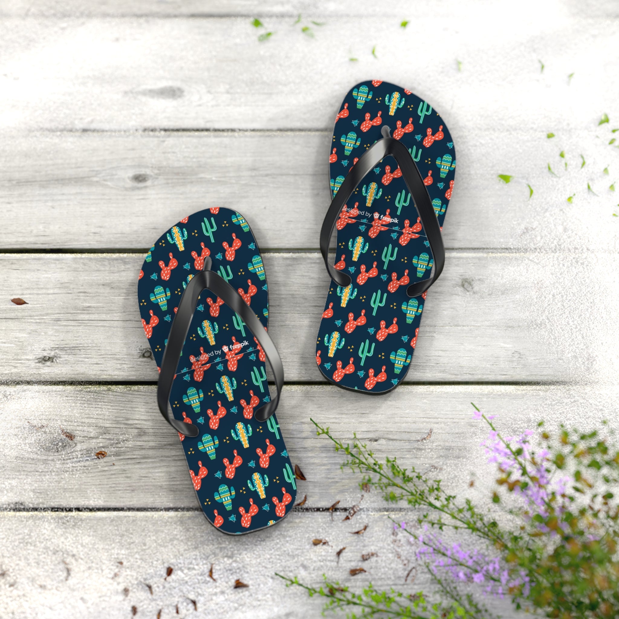 Mid - Century Retro Cactus Garden Geometric Flip - Flops - POPvault