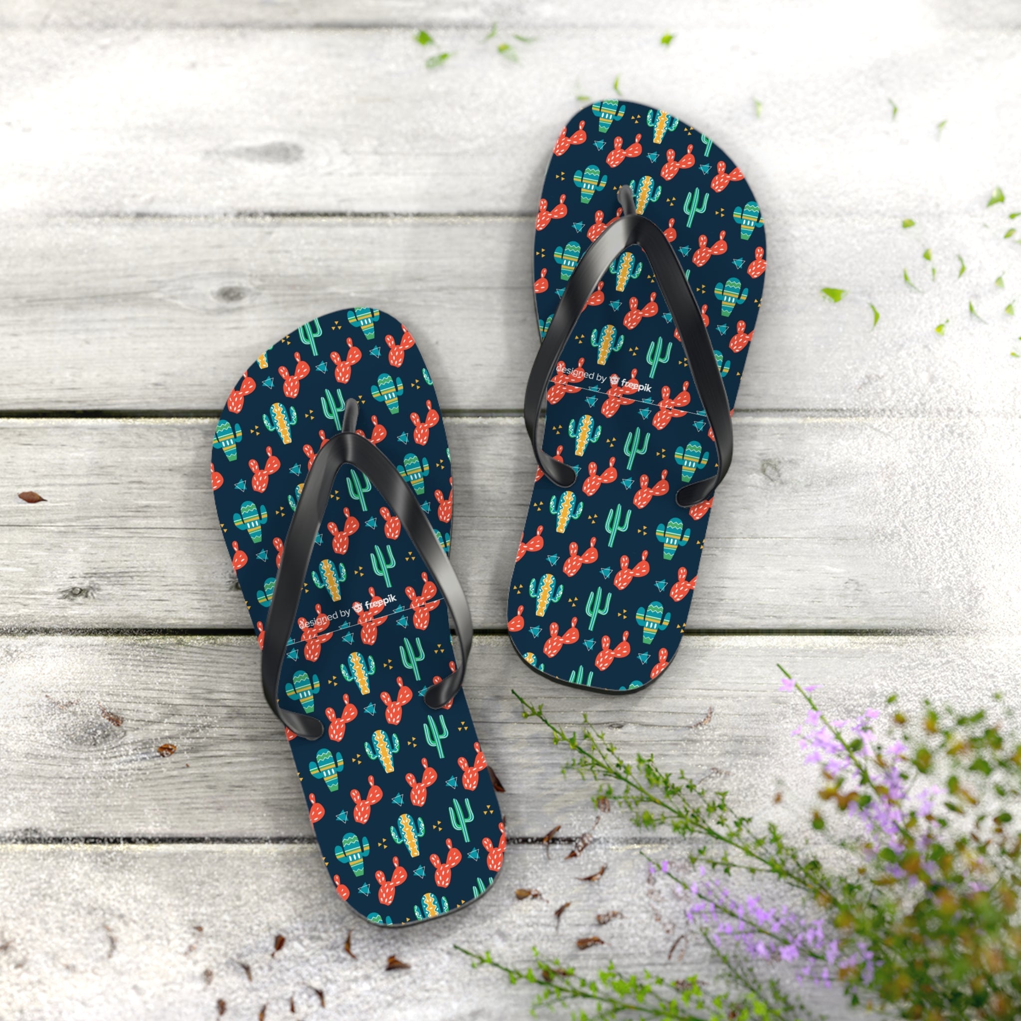 Mid - Century Retro Cactus Garden Geometric Flip - Flops - POPvault