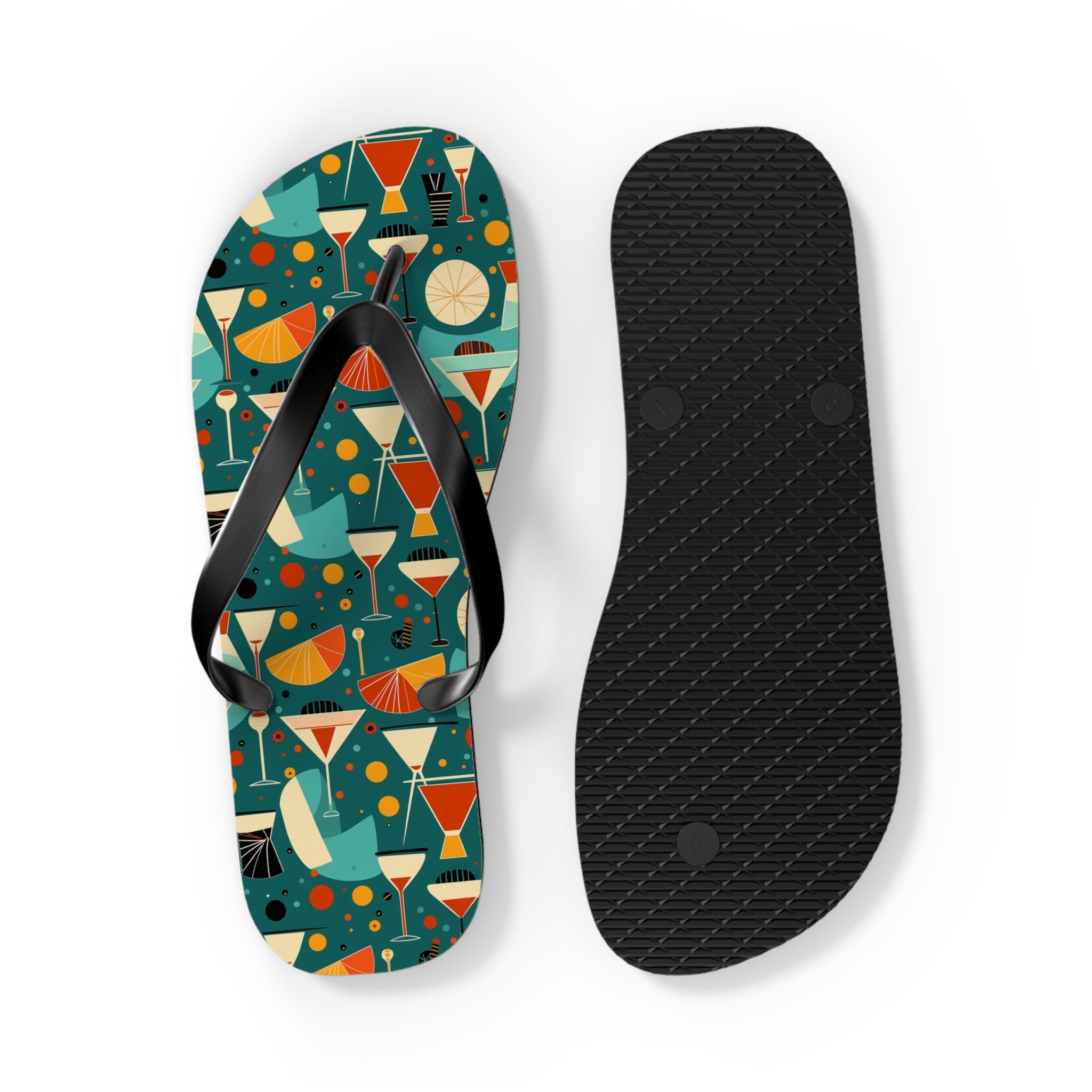 Mid - Century Retro Cocktail Hour Geometric Flip - Flops - POPvault