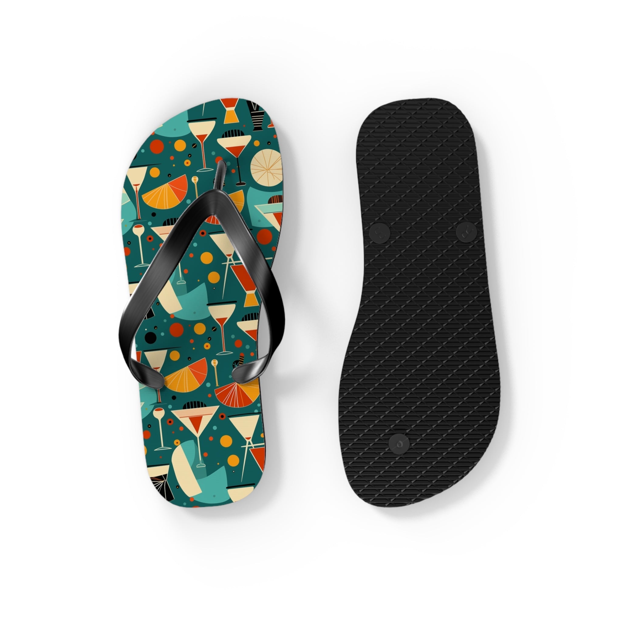 Mid - Century Retro Cocktail Hour Geometric Flip - Flops - POPvault