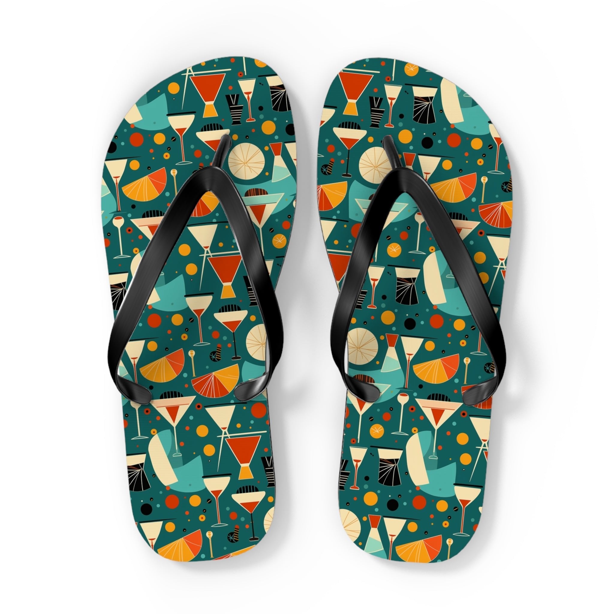 Mid - Century Retro Cocktail Hour Geometric Flip - Flops - POPvault
