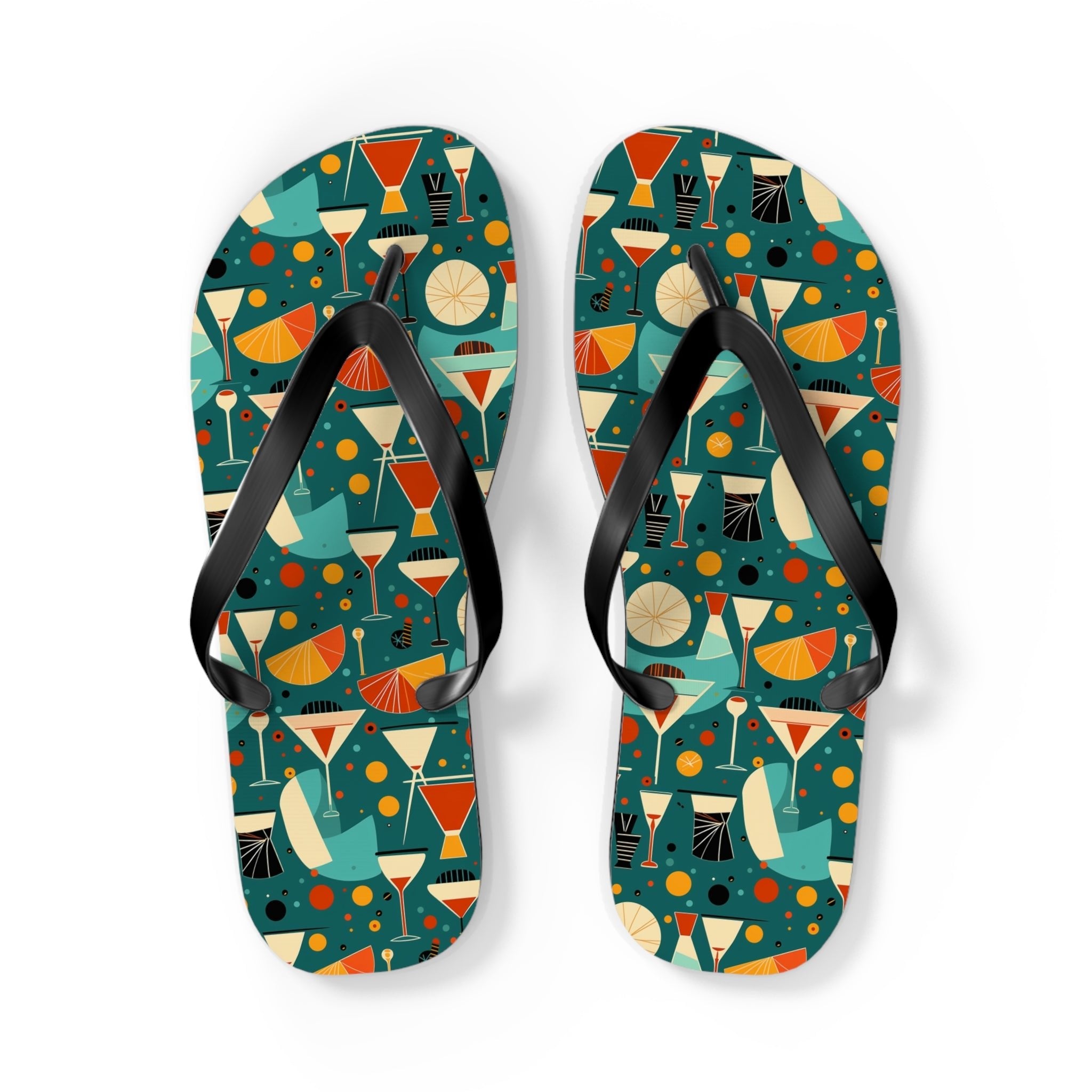 Mid - Century Retro Cocktail Hour Geometric Flip - Flops - POPvault