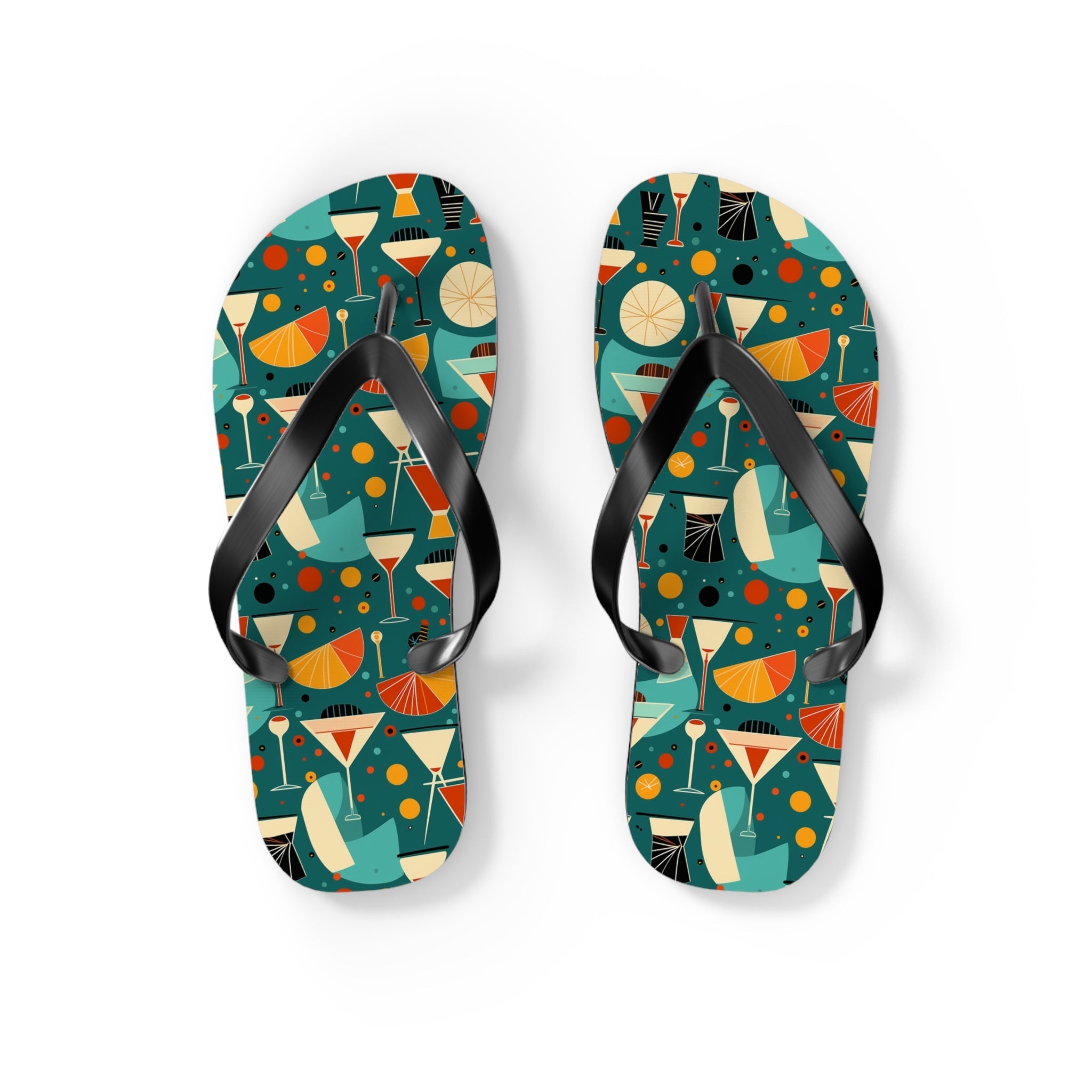 Mid - Century Retro Cocktail Hour Geometric Flip - Flops - POPvault