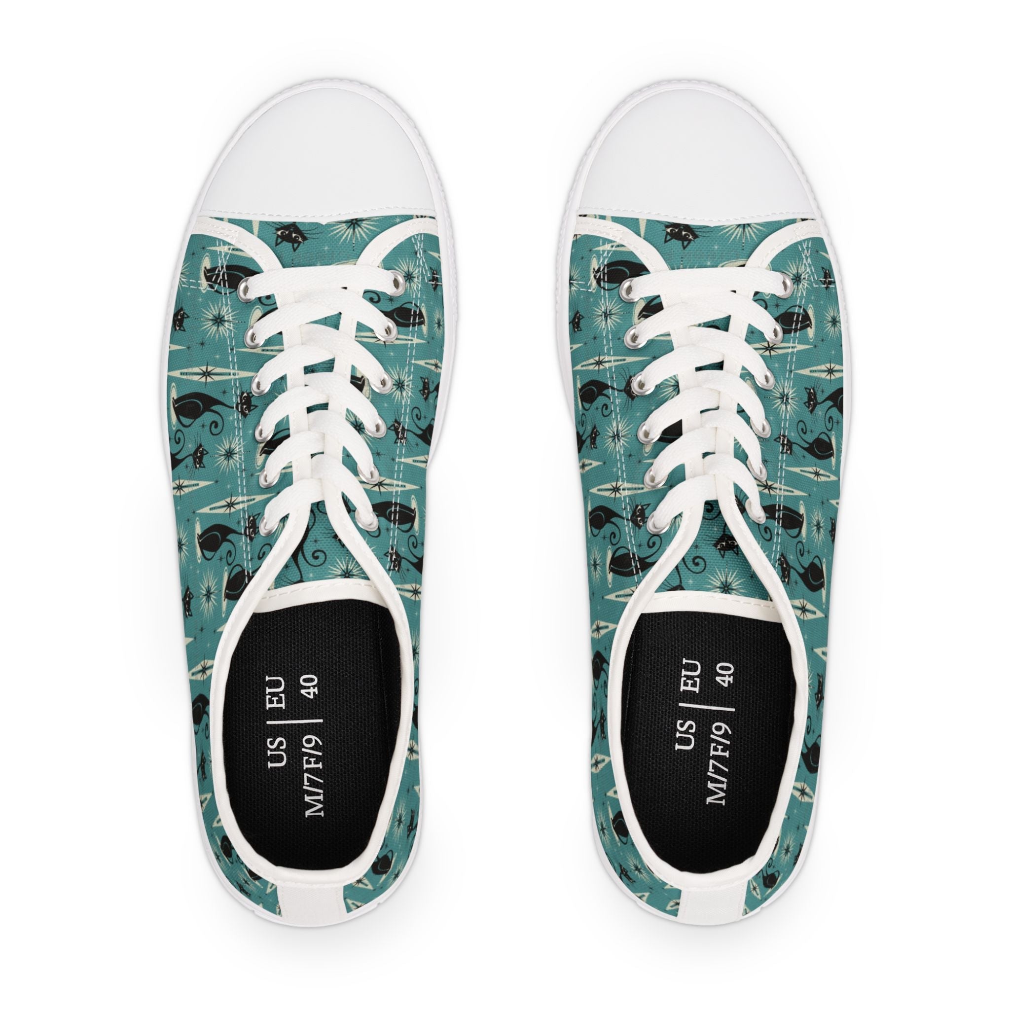 Mid - Century Retro Coolest Kitty Cats Low Top Women's Casual Canvas Sneakers - POPvault