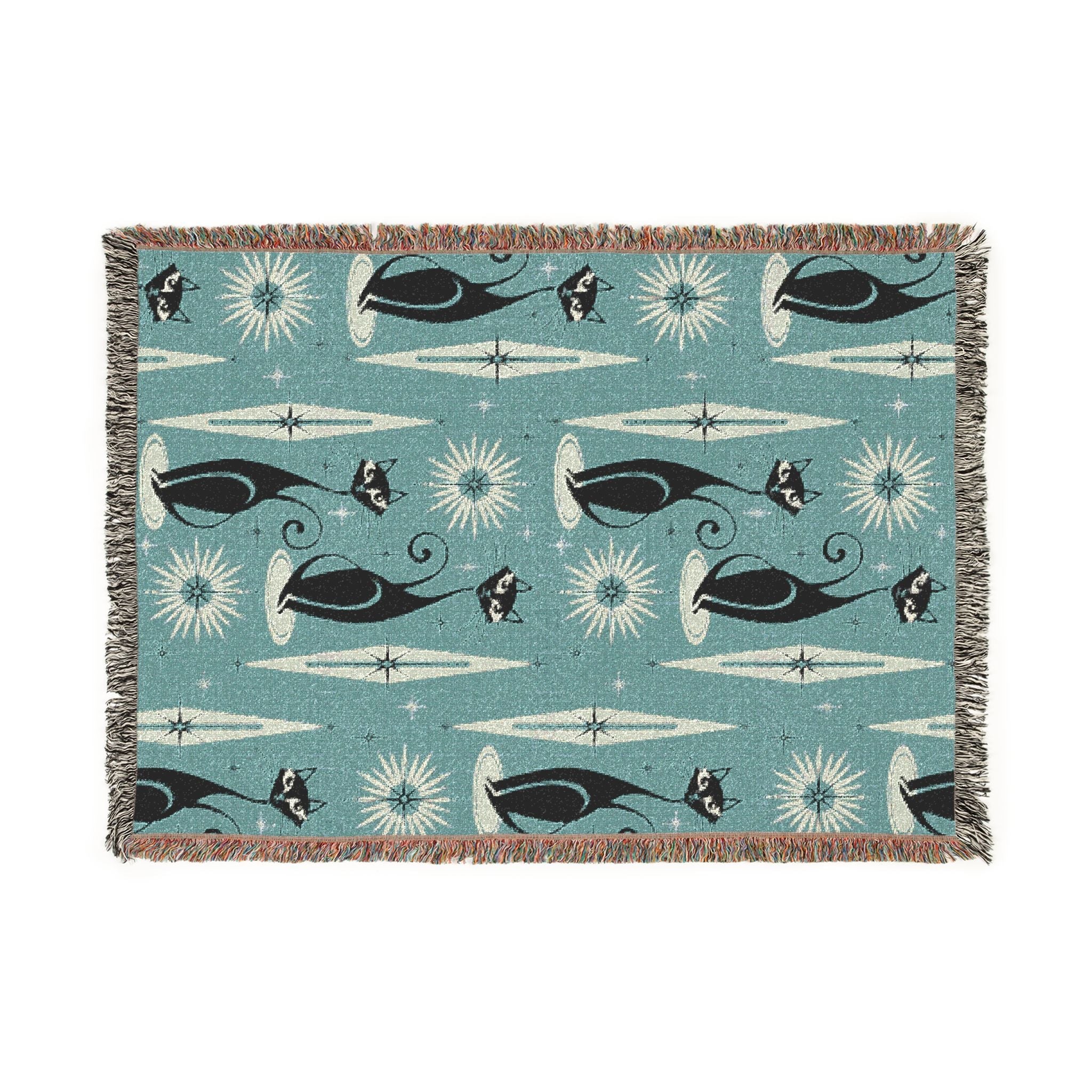 Mid - Century Retro Coolest Kitty Cats Vintage Ski Lodge Woven Blanket - POPvault