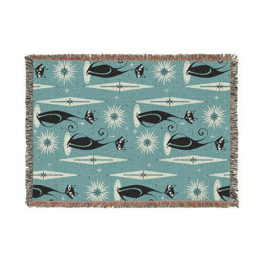 Mid-Century Retro Coolest Kitty Cats Vintage Ski Lodge Woven Blanket - Blanket