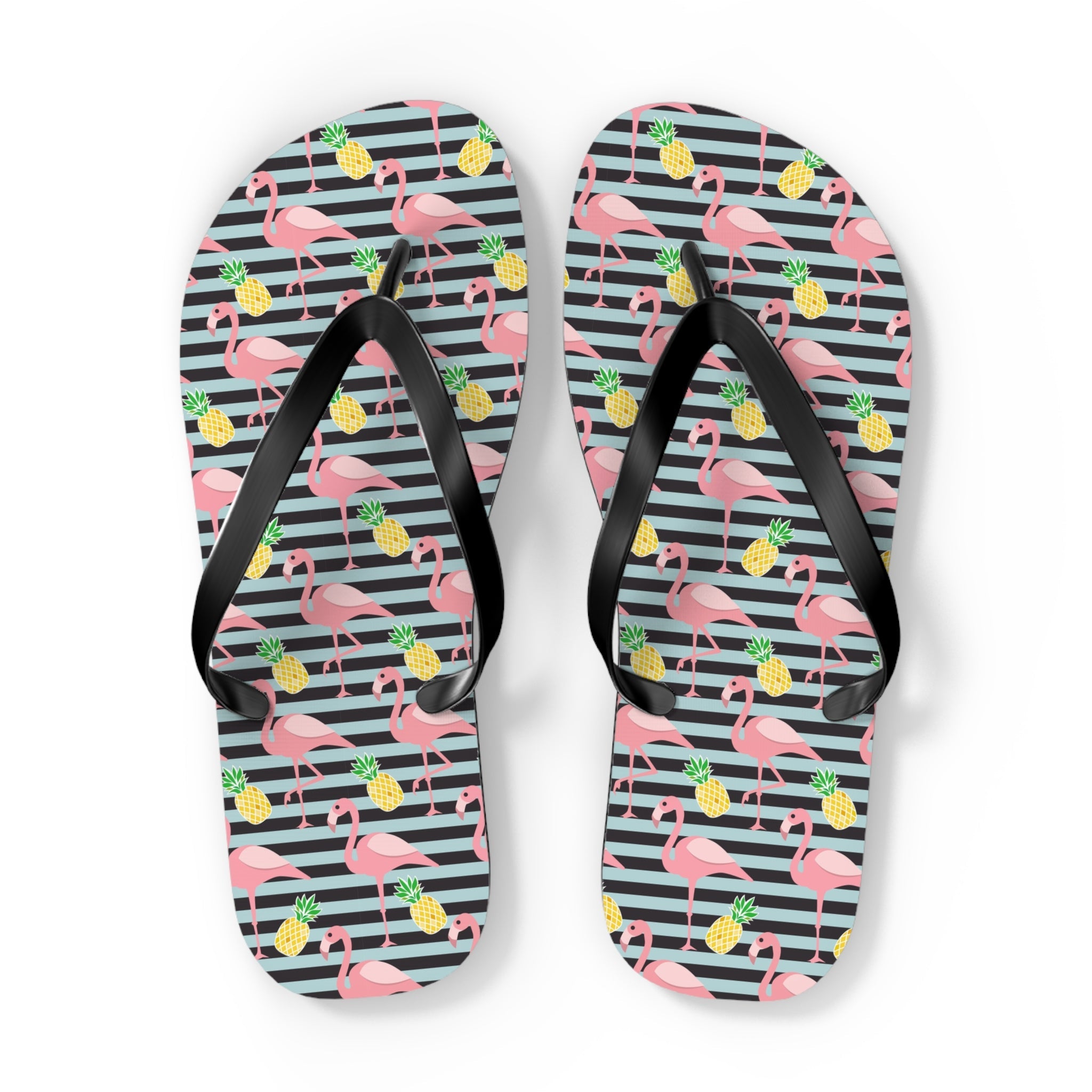 Mid - Century Retro Flamingos And Pineapples Flip - Flops - POPvault